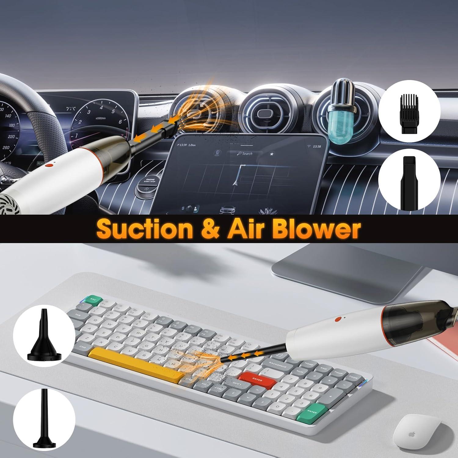 Car Vacuum Portable Cordless Mini Handheld Vacuum Cleaner, Rechargeable Dust Buster, 20000PA Strong Suction/Air Blower Small Vacuum Cleaner Hand Held for Car Home Office Keyboard Cleaning