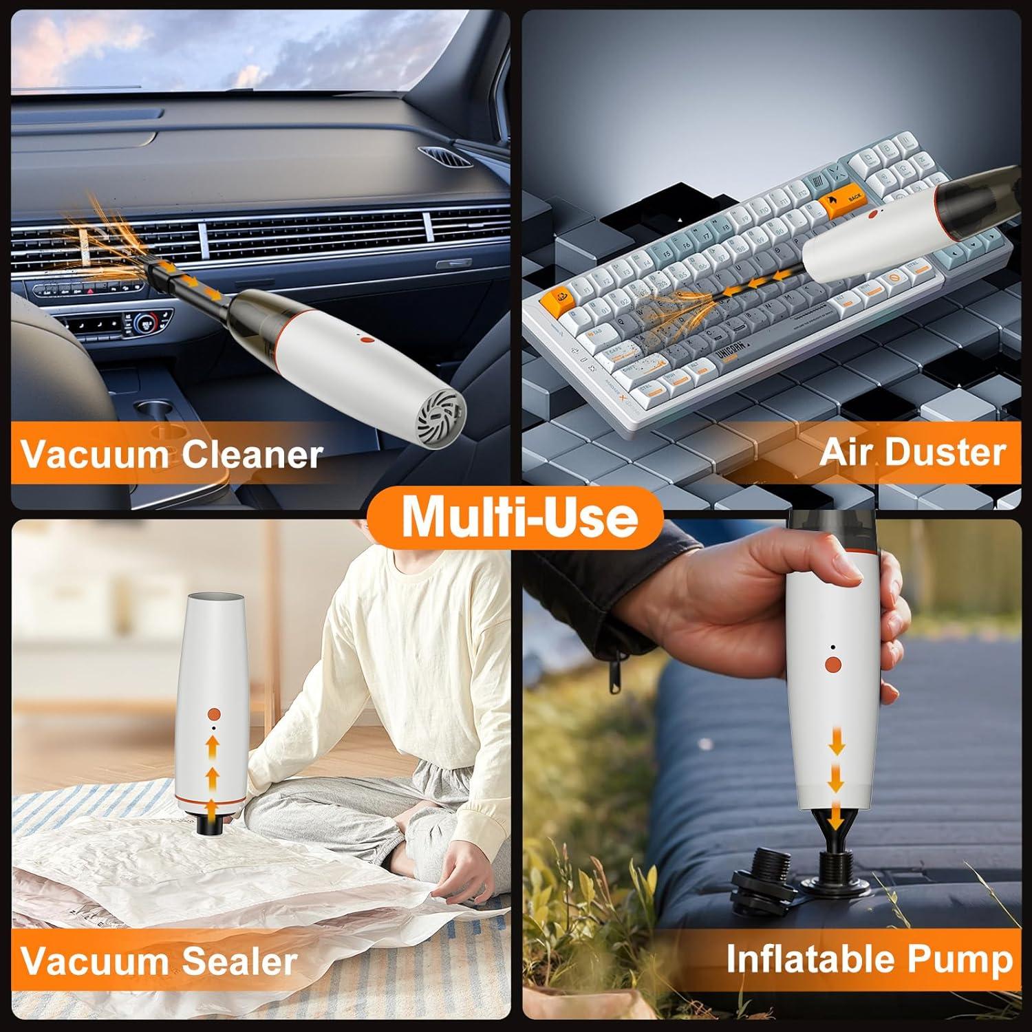 Car Vacuum Portable Cordless Mini Handheld Vacuum Cleaner, Rechargeable Dust Buster, 20000PA Strong Suction/Air Blower Small Vacuum Cleaner Hand Held for Car Home Office Keyboard Cleaning