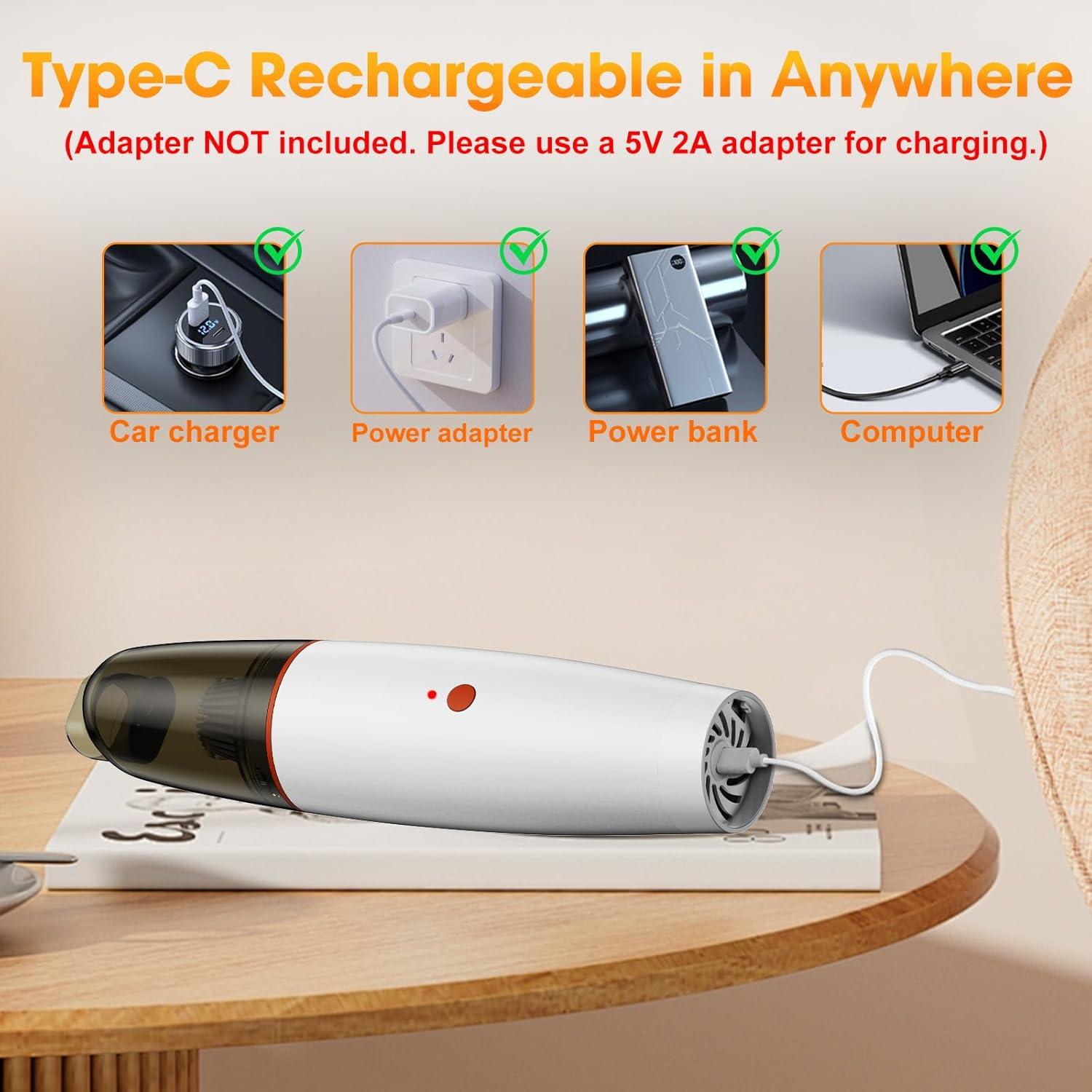 Car Vacuum Portable Cordless Mini Handheld Vacuum Cleaner, Rechargeable Dust Buster, 20000PA Strong Suction/Air Blower Small Vacuum Cleaner Hand Held for Car Home Office Keyboard Cleaning