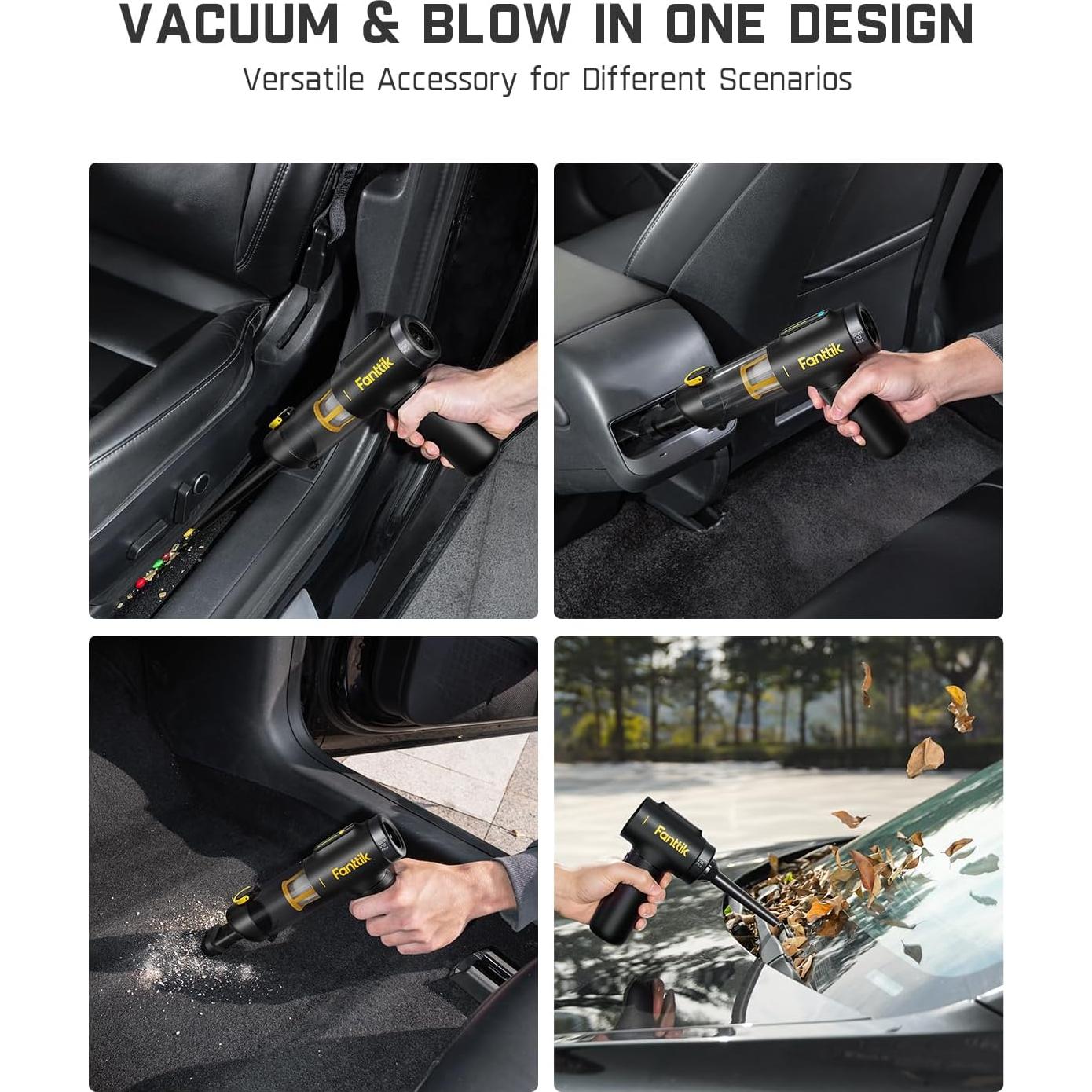 Fanttik Slim V10 Mix Cordless Car Vacuum, 4 in 1 Handheld Air Duster, Color Smart LED Display, 16kPa Suction Power, Cordless Portable Mini Keyboard Vacuum for Car, Office Desk