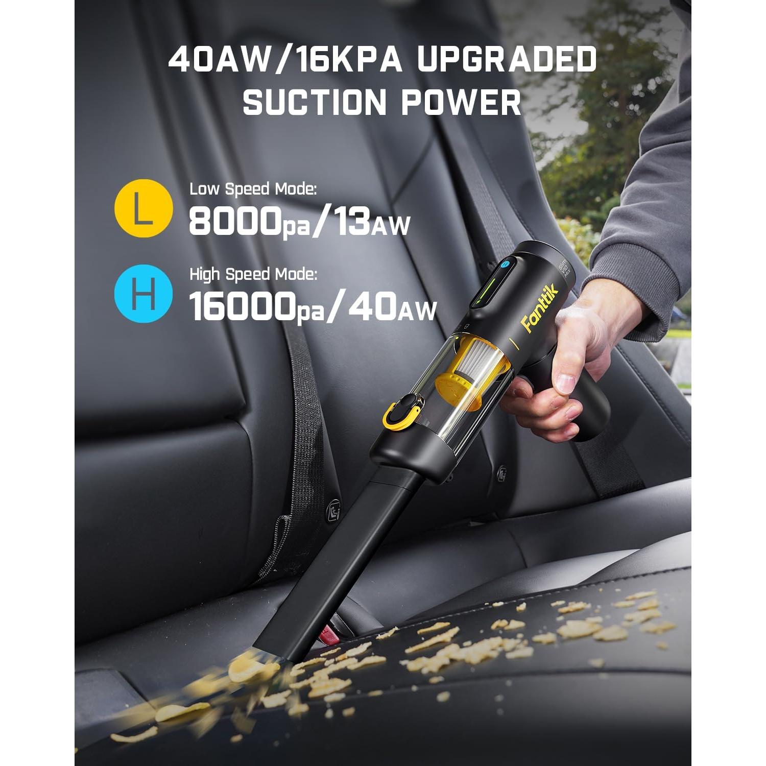 Fanttik Slim V10 Mix Cordless Car Vacuum, 4 in 1 Handheld Air Duster, Color Smart LED Display, 16kPa Suction Power, Cordless Portable Mini Keyboard Vacuum for Car, Office Desk