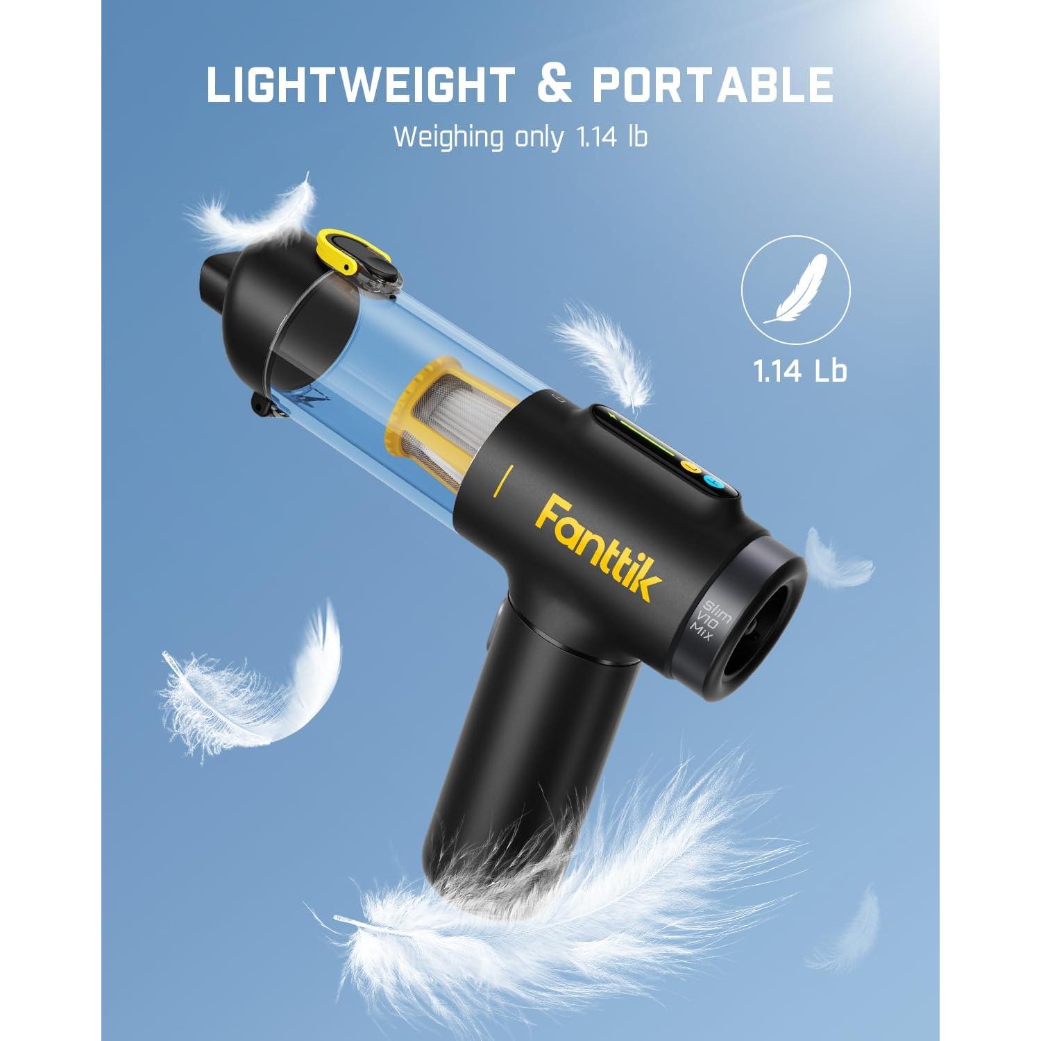 Fanttik Slim V10 Mix Cordless Car Vacuum, 4 in 1 Handheld Air Duster, Color Smart LED Display, 16kPa Suction Power, Cordless Portable Mini Keyboard Vacuum for Car, Office Desk