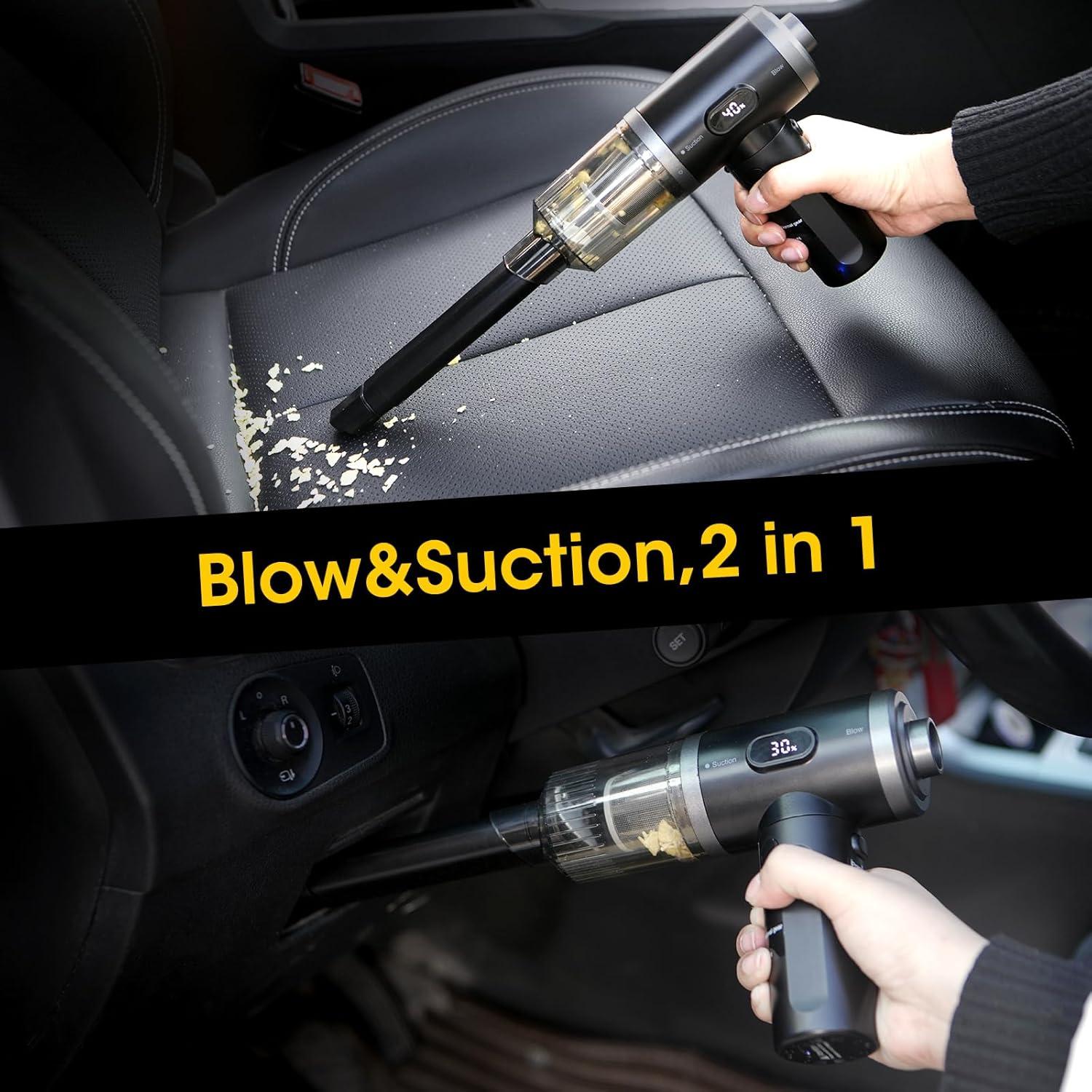 Car Vacuum Portable Cordless,7 in 1 Handheld Vacuum 90° Foldable,14000PA Suction Power, Brushless Motor, LCD Display, LED Light, Portable Vacuum Cleaner for Home and Car,Kitchen,Office Desk, Keyboards