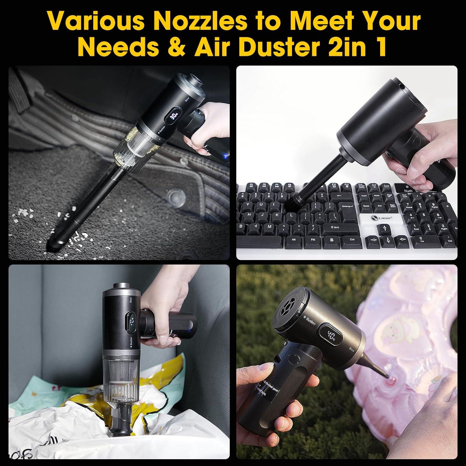 Car Vacuum Portable Cordless,7 in 1 Handheld Vacuum 90° Foldable,14000PA Suction Power, Brushless Motor, LCD Display, LED Light, Portable Vacuum Cleaner for Home and Car,Kitchen,Office Desk, Keyboards