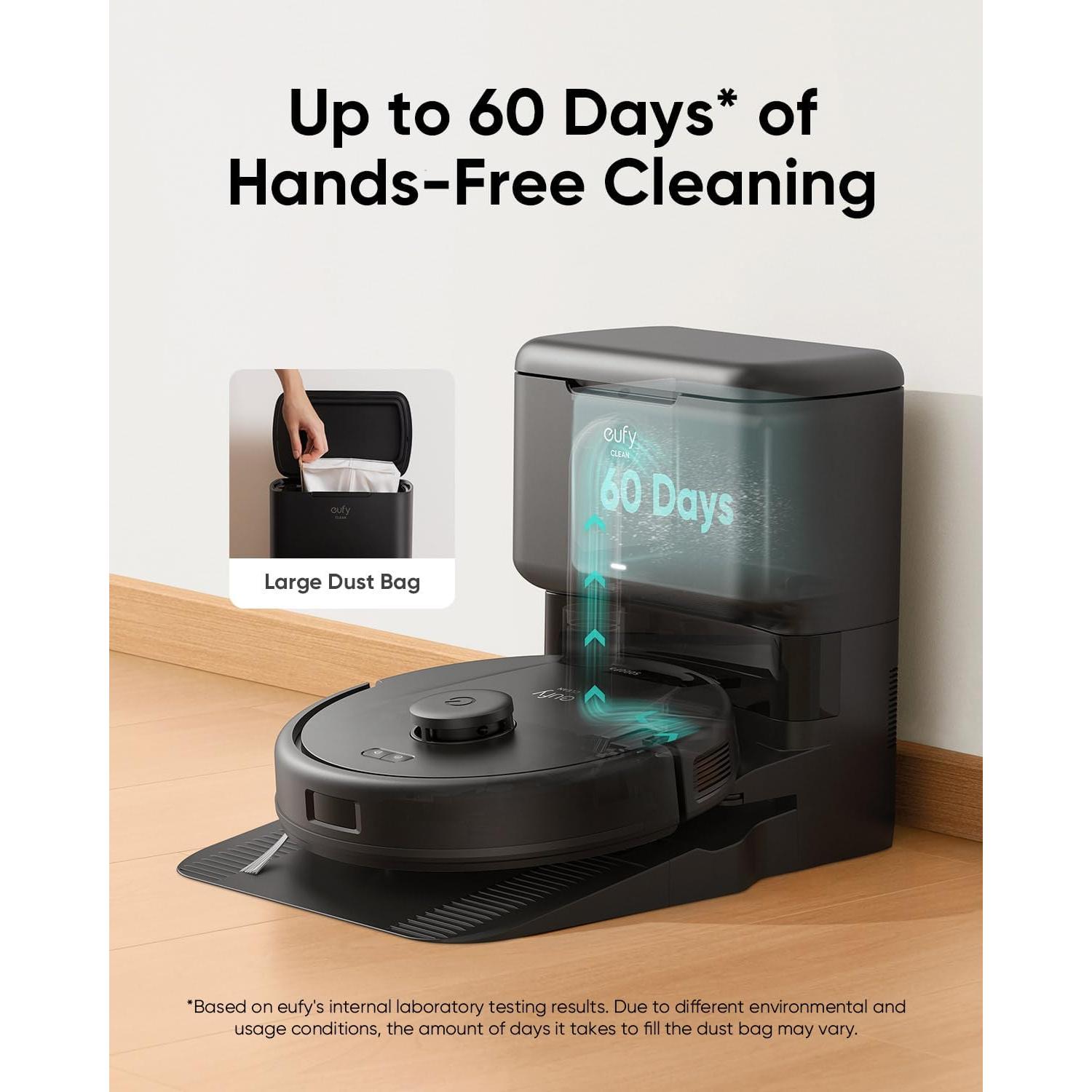 eufy L60 Robot Vacuum with Self Empty Station, Hair Detangling Technology, Up to 60 Days Hands Free Cleaning, 5,000 Pa Suction, Remove Hair, Dust