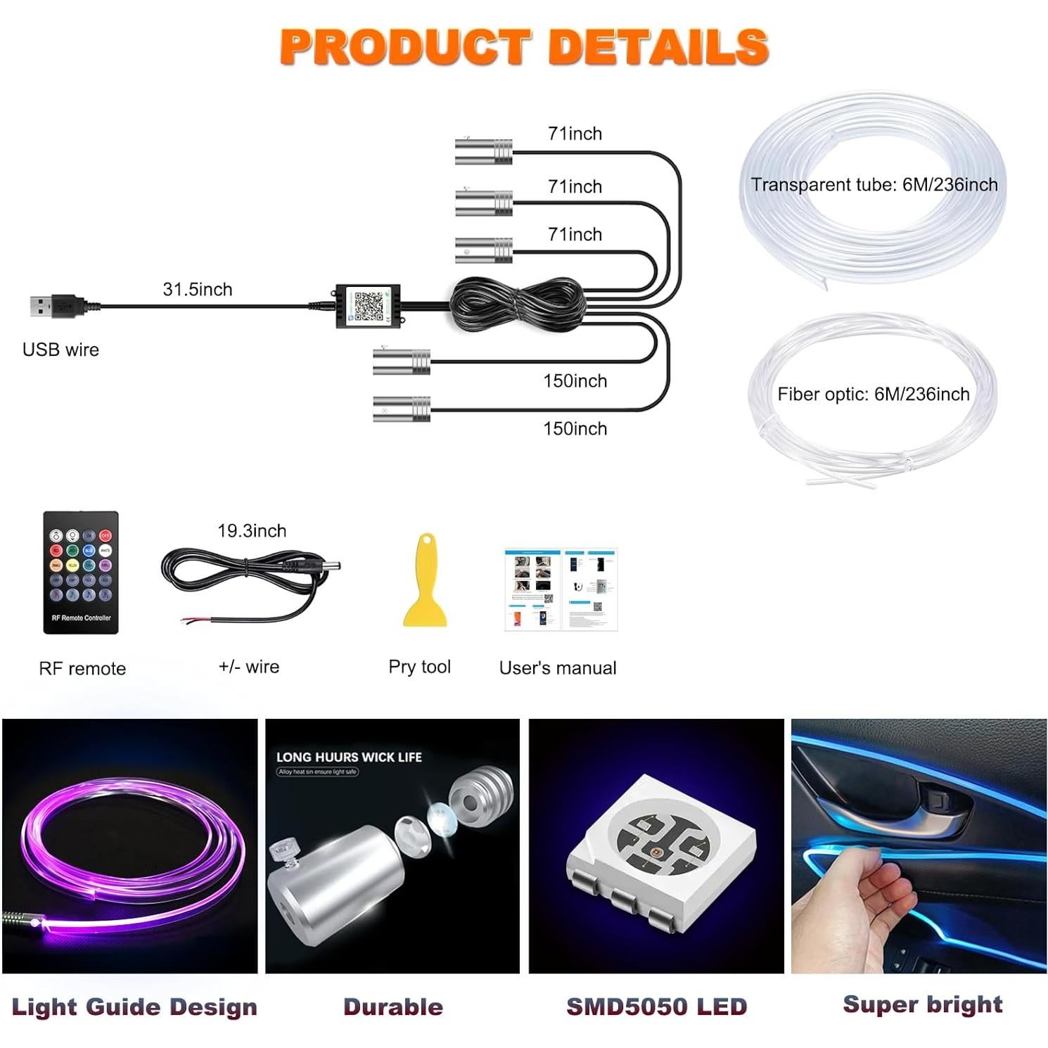 Luces LED de tira Jushope 5 en 1 RGB 599.64 cm con APP