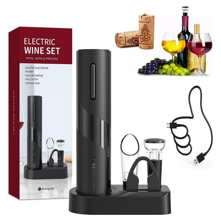 Abridor de Vino Eléctrico LCQSHENG 5 en 1 Negro