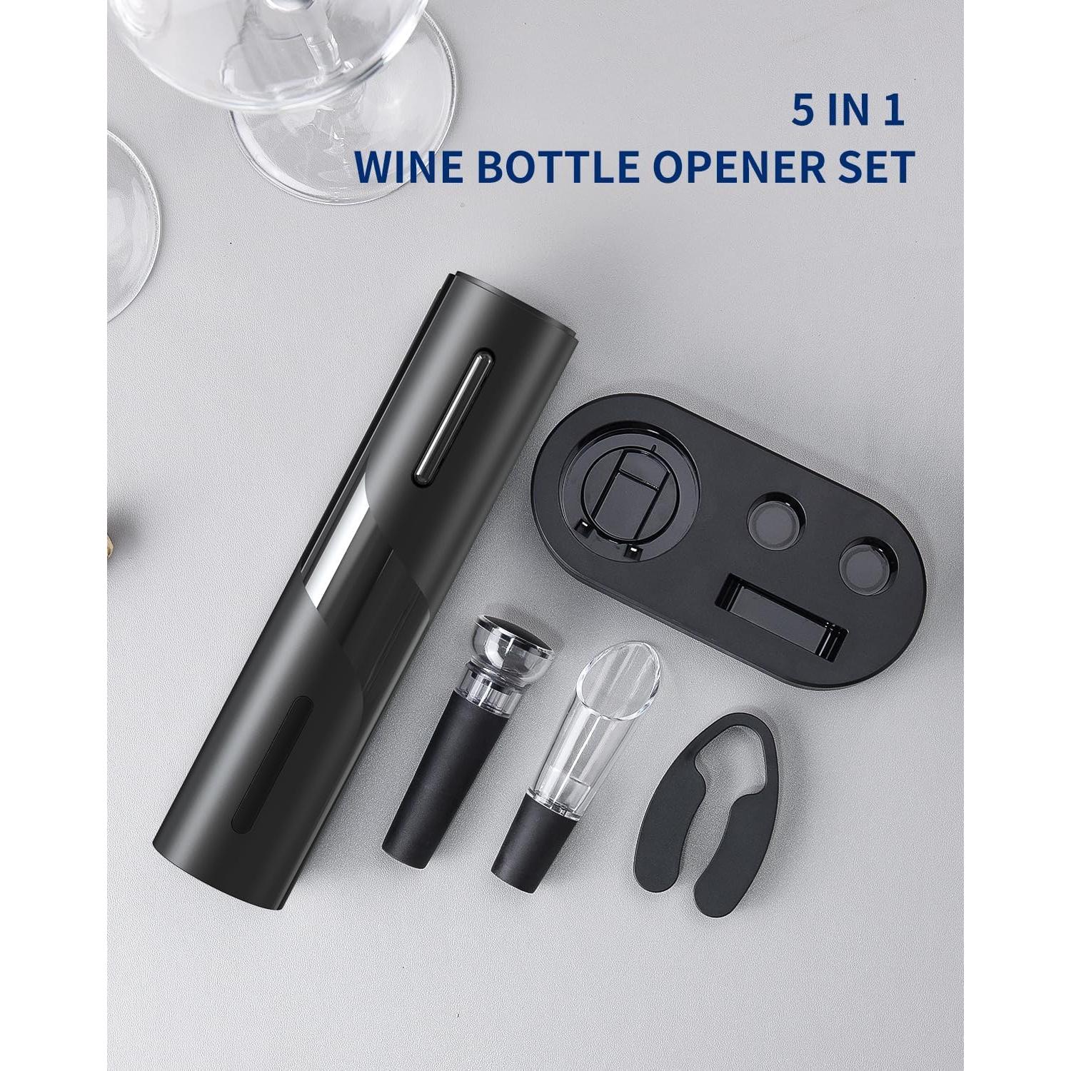 Abridor de Vino Eléctrico LCQSHENG 5 en 1 Negro