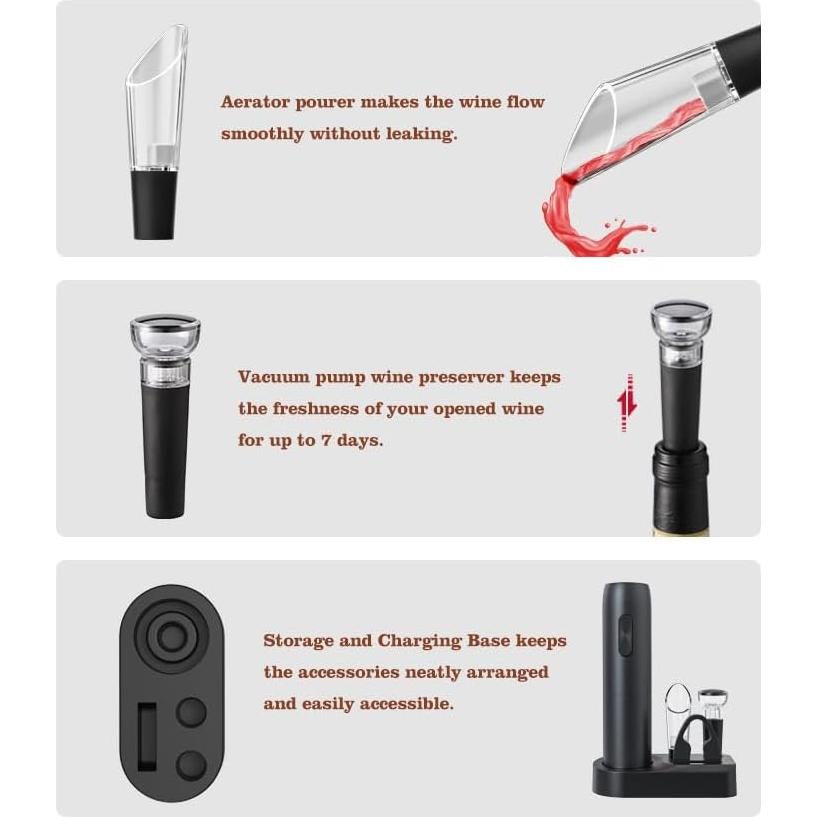 Abridor de Vino Eléctrico VGY 5 en 1 Recargable 422g