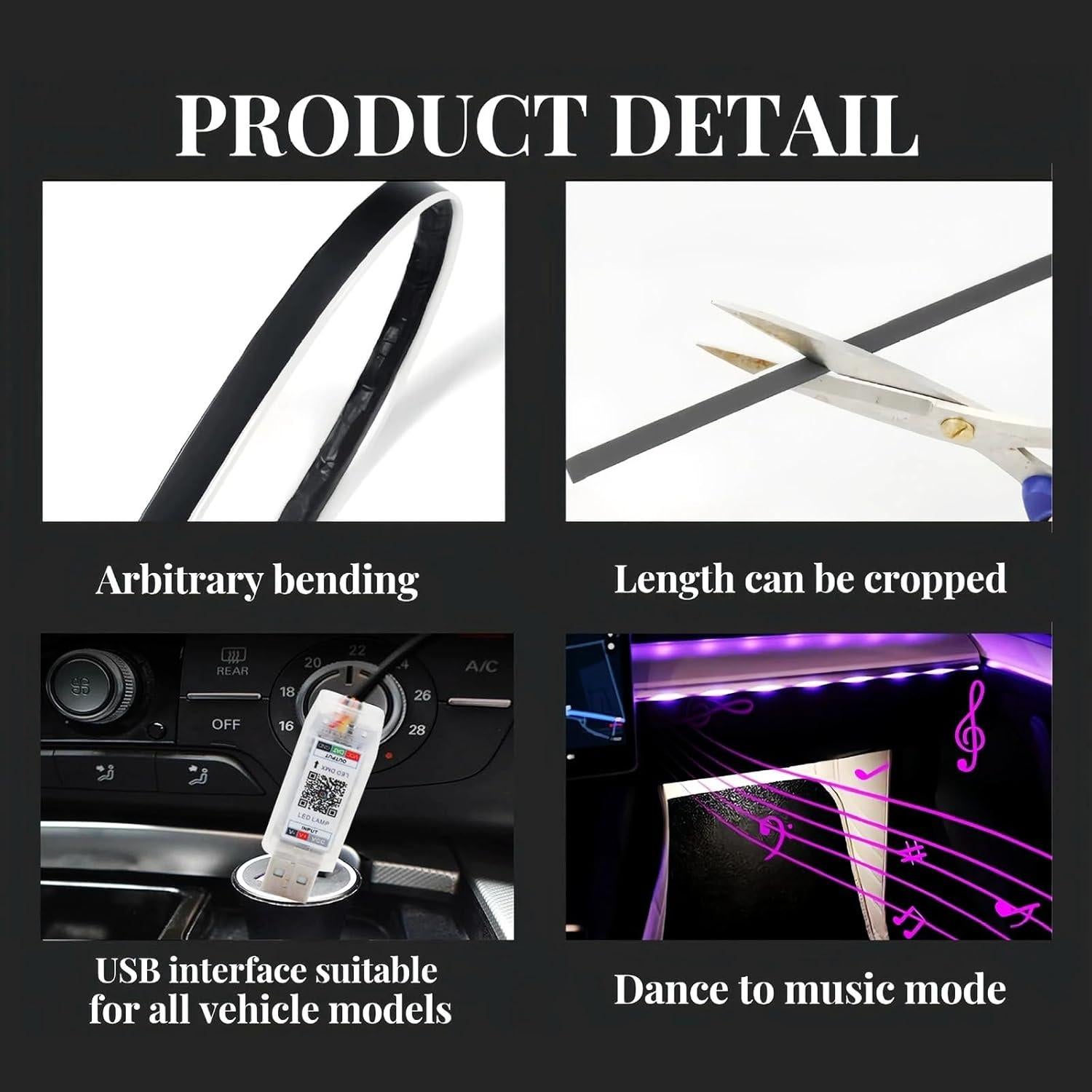 Kit de Iluminación LED RGB Goodream 1.1m para Autos