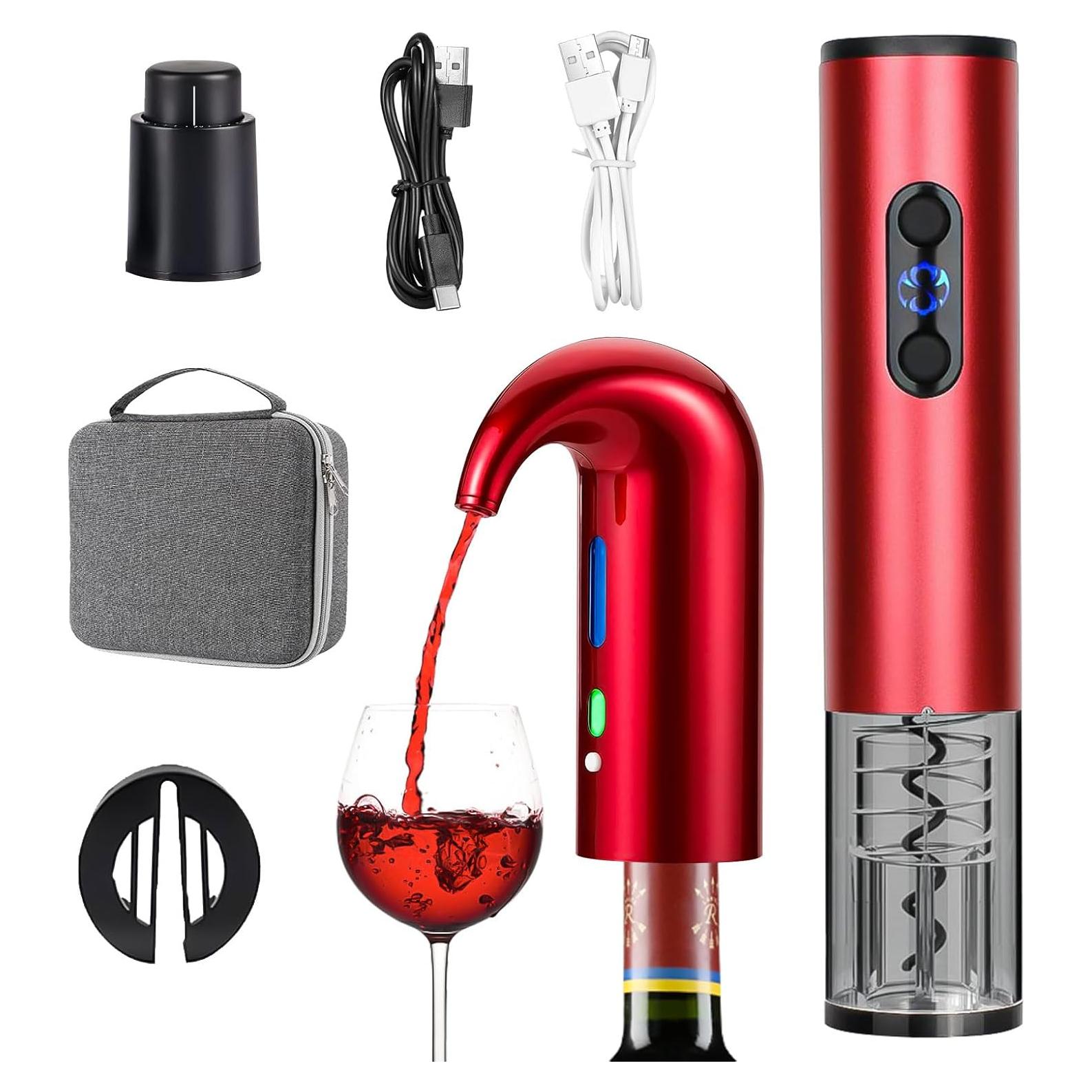 Juego Sacacorchos Eléctrico OYNUPIKR Rojo con Aerador y Tapón