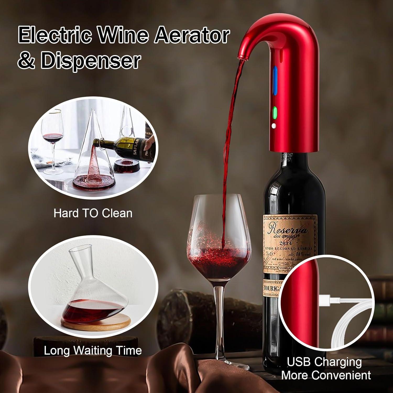 Juego Sacacorchos Eléctrico OYNUPIKR Rojo con Aerador y Tapón