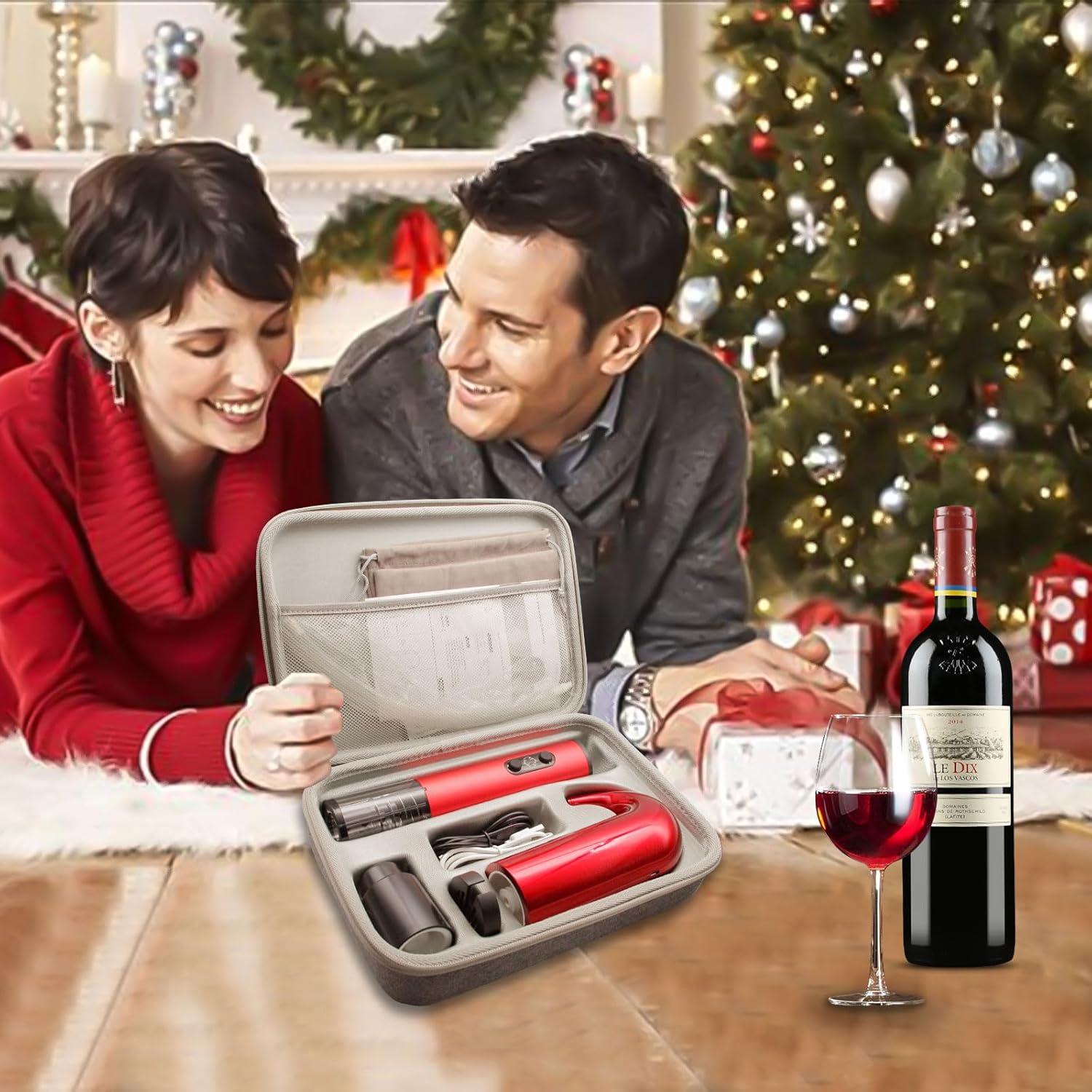 Juego Sacacorchos Eléctrico OYNUPIKR Rojo con Aerador y Tapón