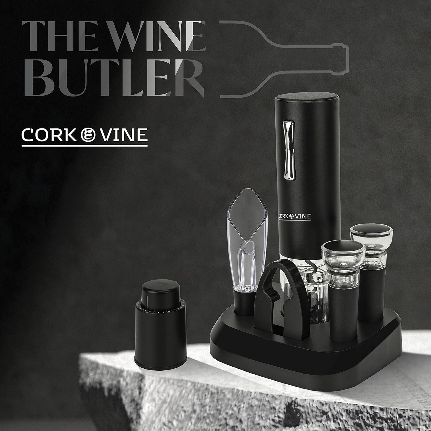 Juego de Vino 7 Piezas Cork & Vine - Sacacorchos Recargable