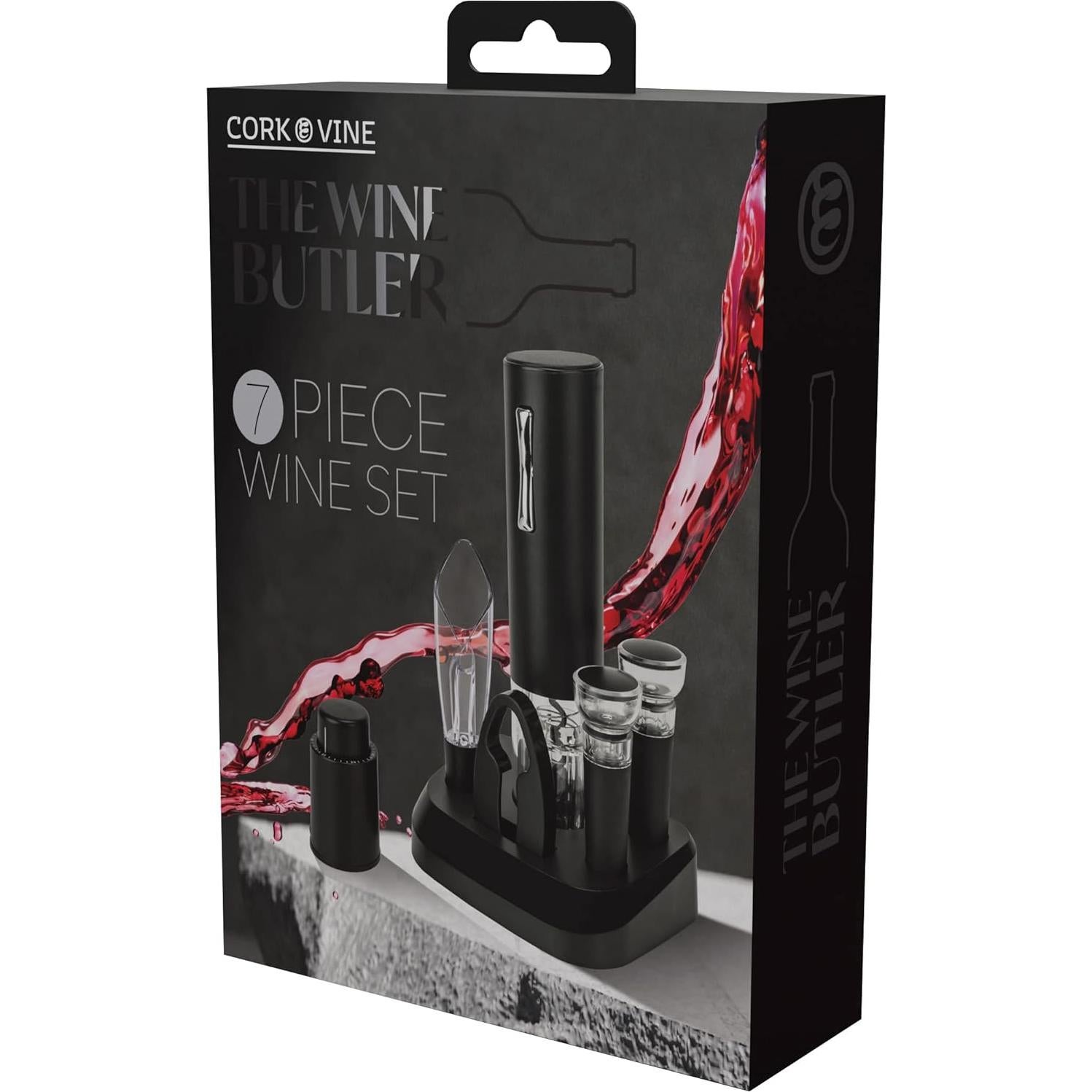 Juego de Vino 7 Piezas Cork & Vine - Sacacorchos Recargable