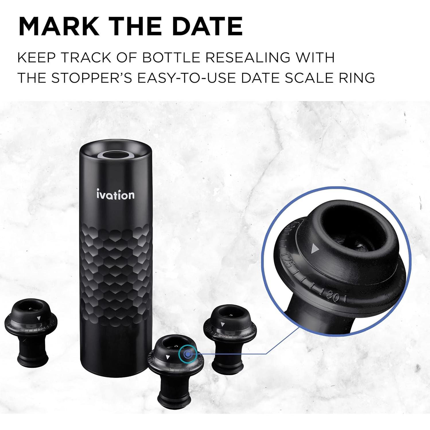 Bomba de Vino Recargable Ivation con 4 Tapones y Cargador USB