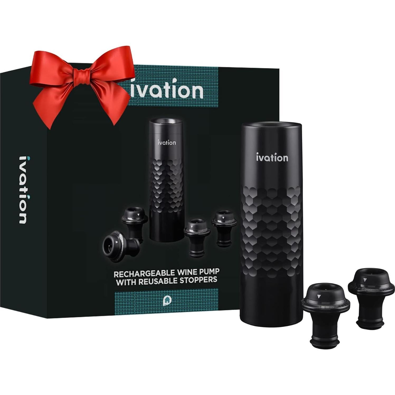 Bomba de Vino Recargable Ivation con 4 Tapones y Cargador USB