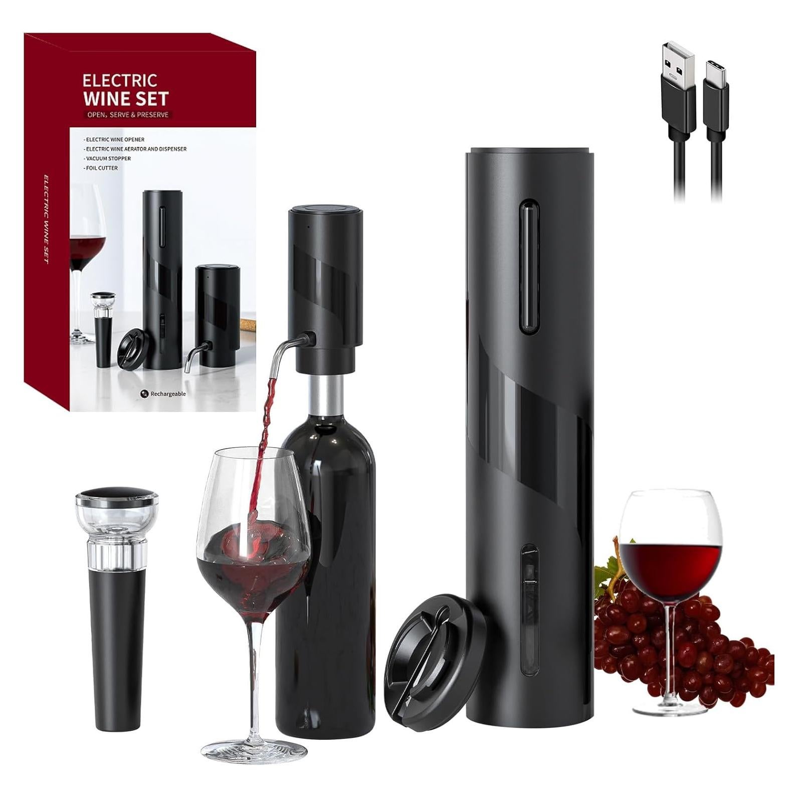 COKUNST Set Abrebotellas Eléctrico 4-en-1 Negro SGS-KD-7