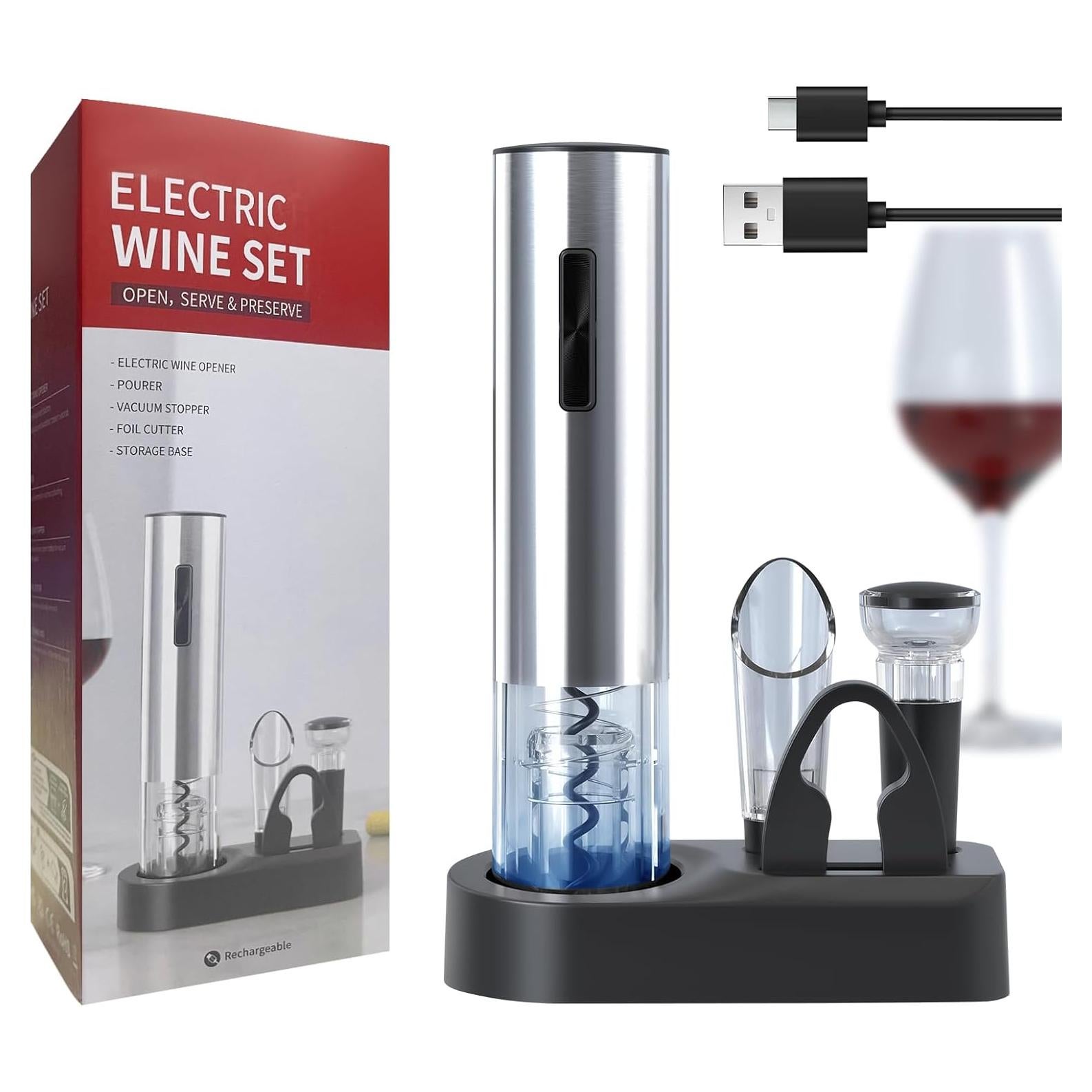 Abridor de Vino Eléctrico Oaklete 6 en 1 Acero Inoxidable