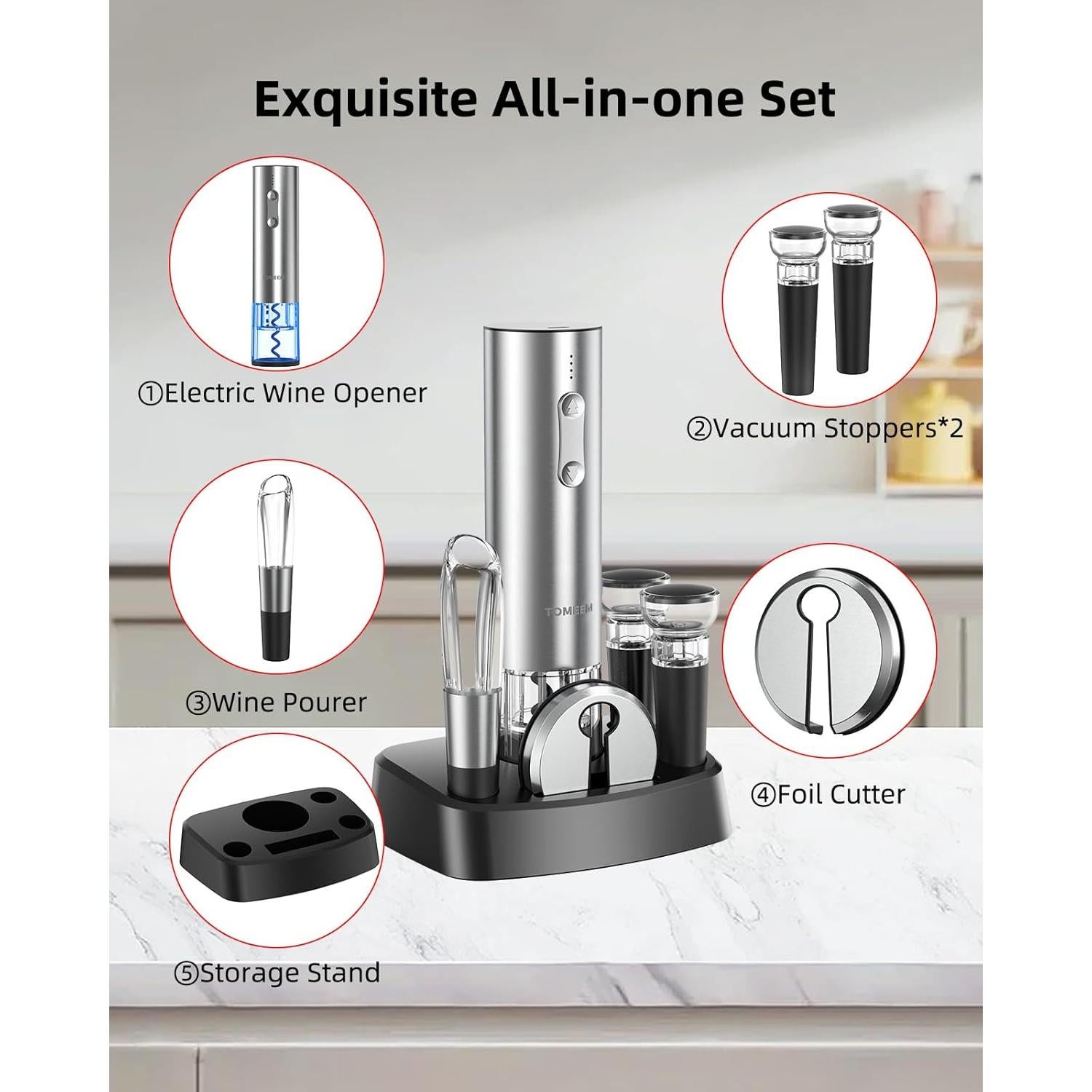 Juego de Sacacorchos Eléctrico TOMEEM con Accesorios de Vino