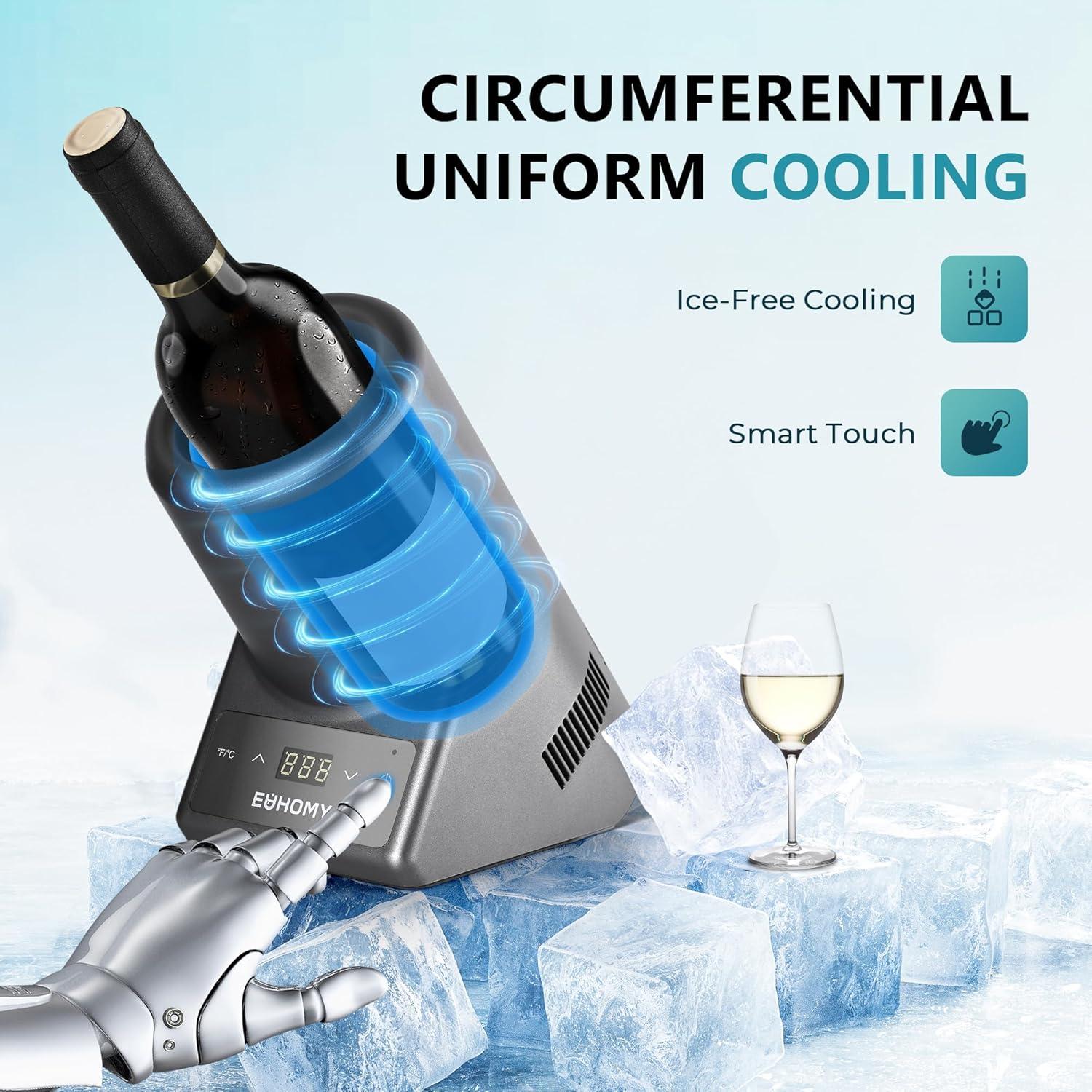 Enfriador de Vino Eléctrico EUHOMY 750ml Gris con Control Digital