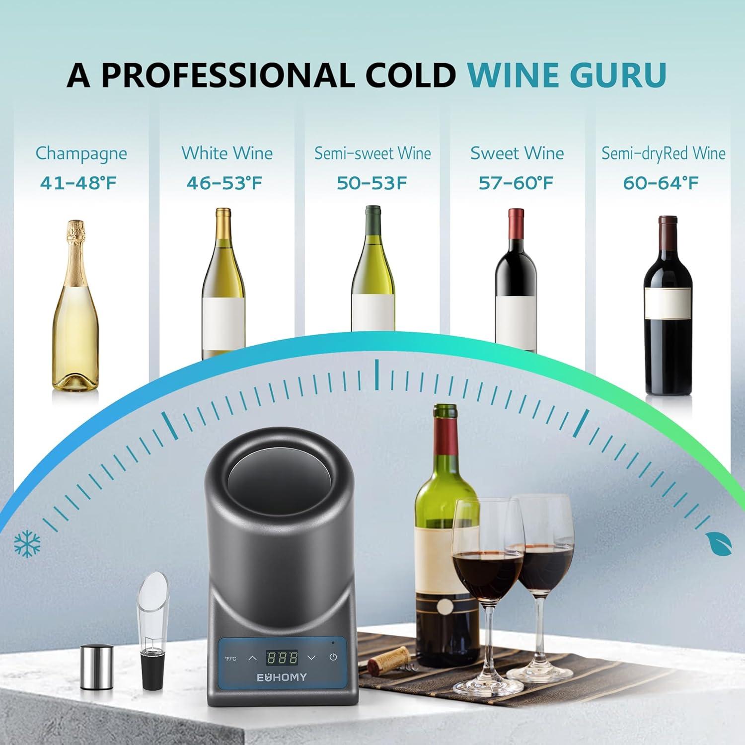 Enfriador de Vino Eléctrico EUHOMY 750ml Gris con Control Digital
