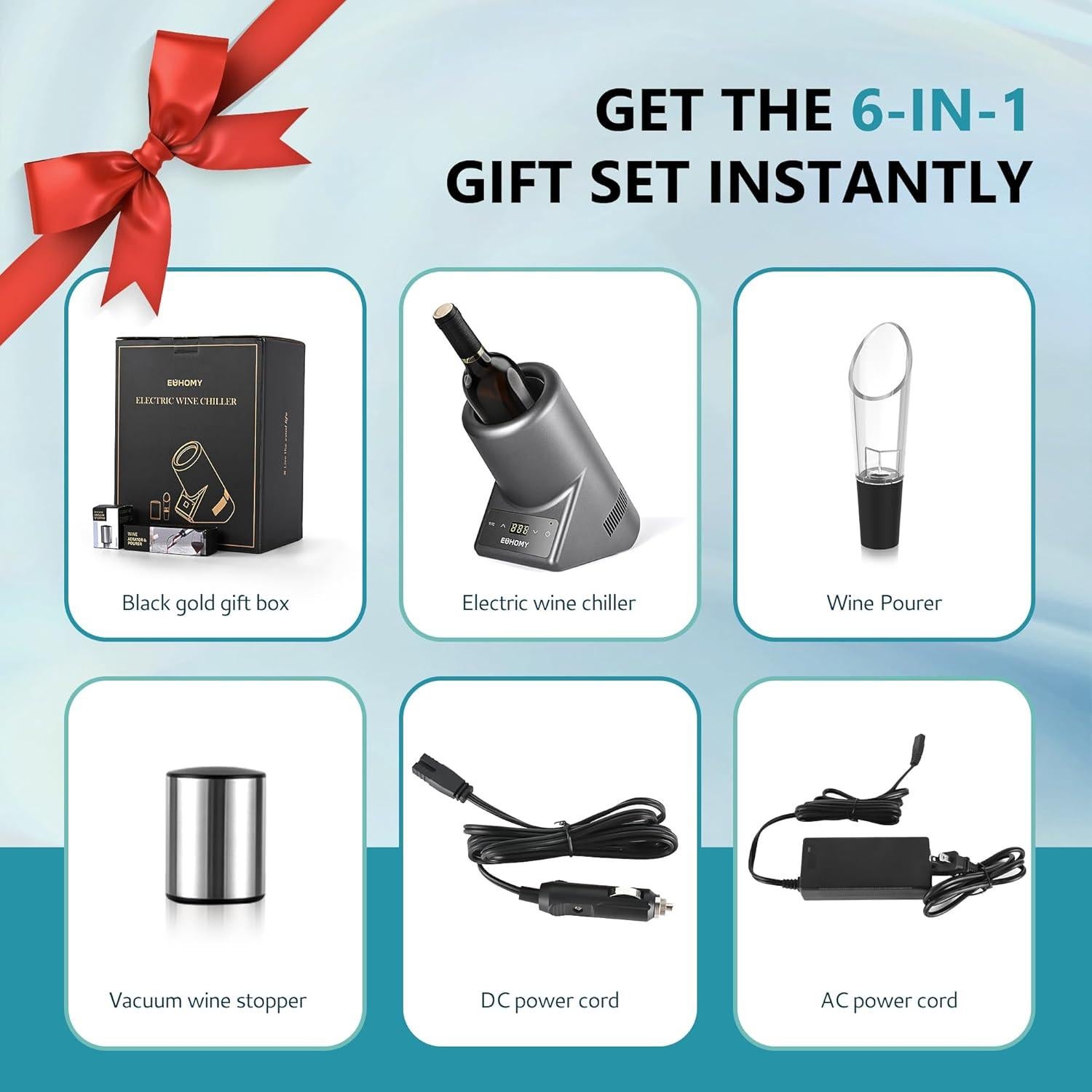 Enfriador de Vino Eléctrico EUHOMY 750ml Gris con Control Digital