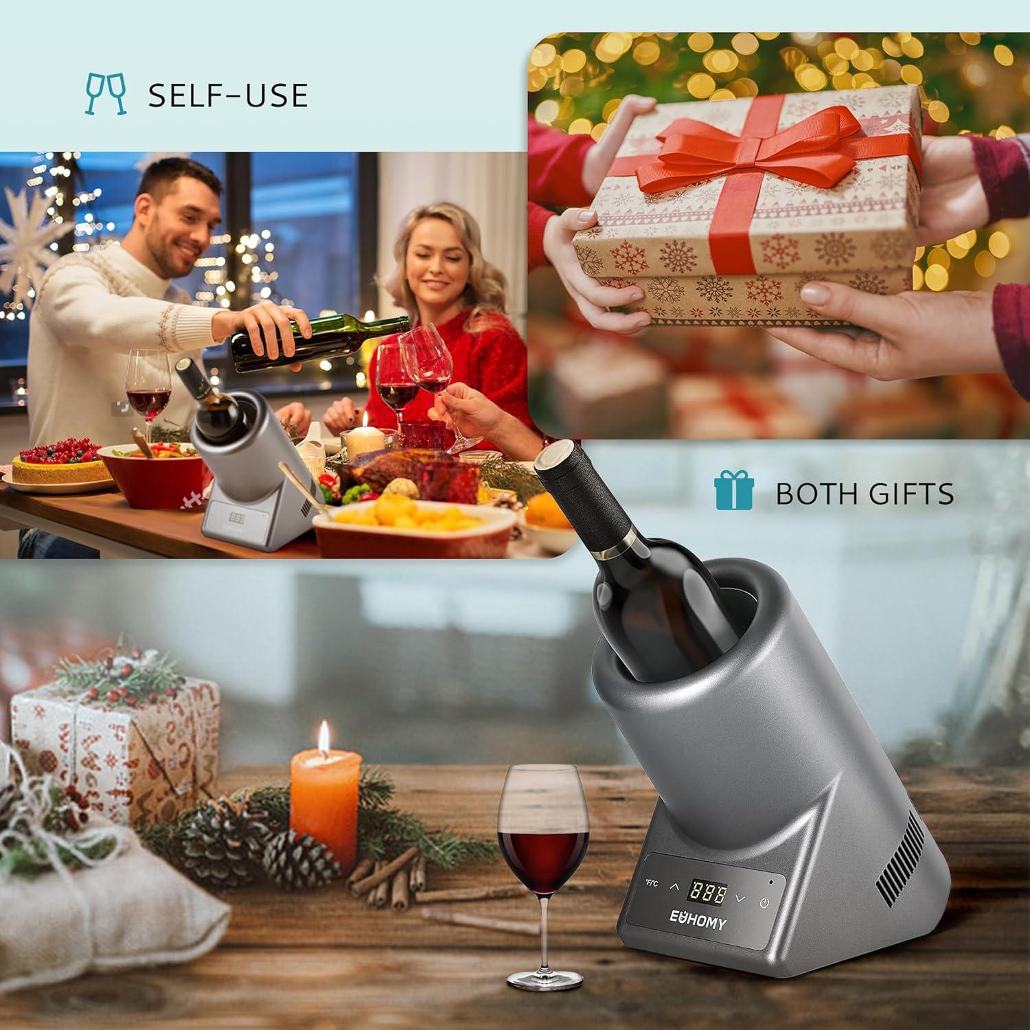 Enfriador de Vino Eléctrico EUHOMY 750ml Gris con Control Digital