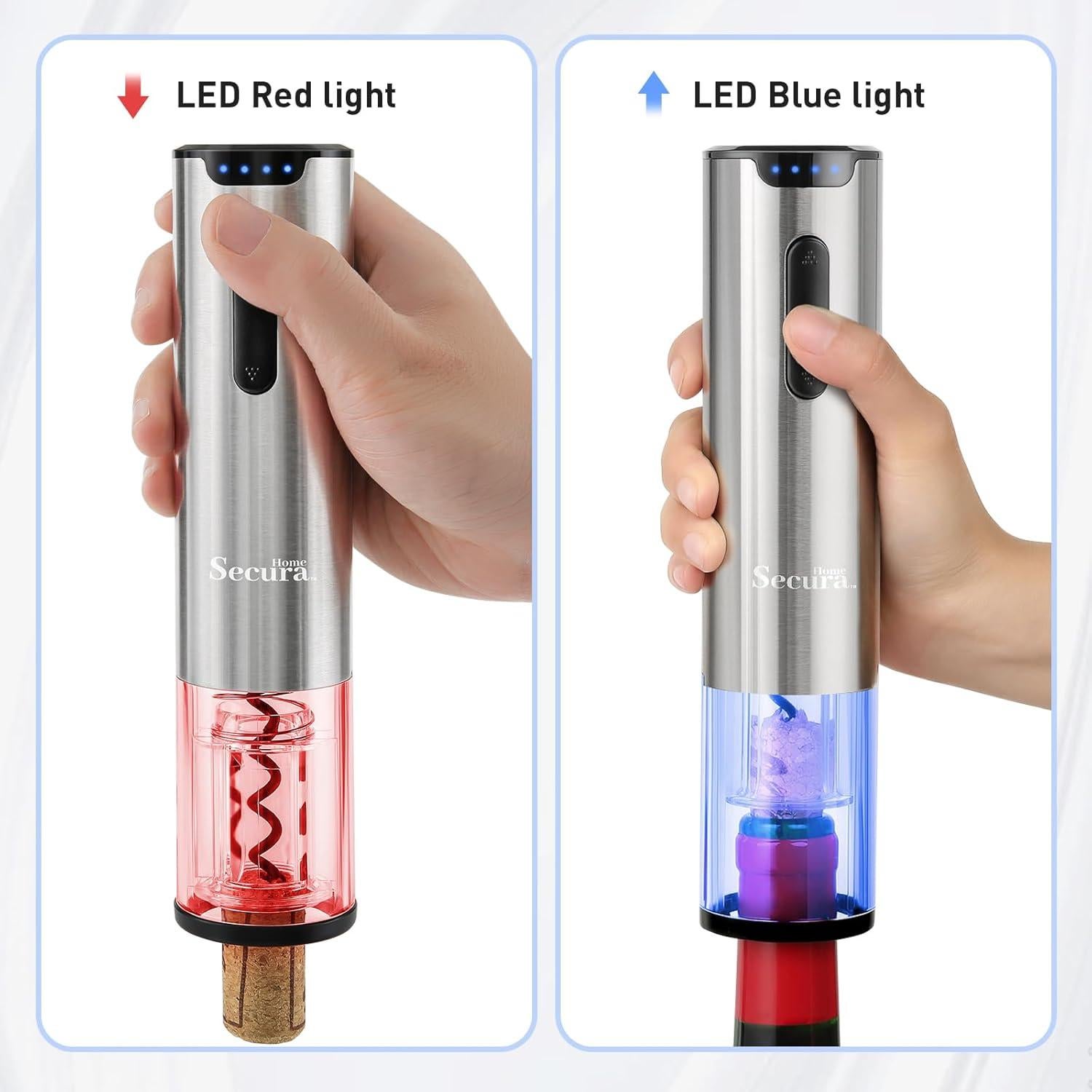 Set de abridor de vino eléctrico Secura 4 en 1 plateado