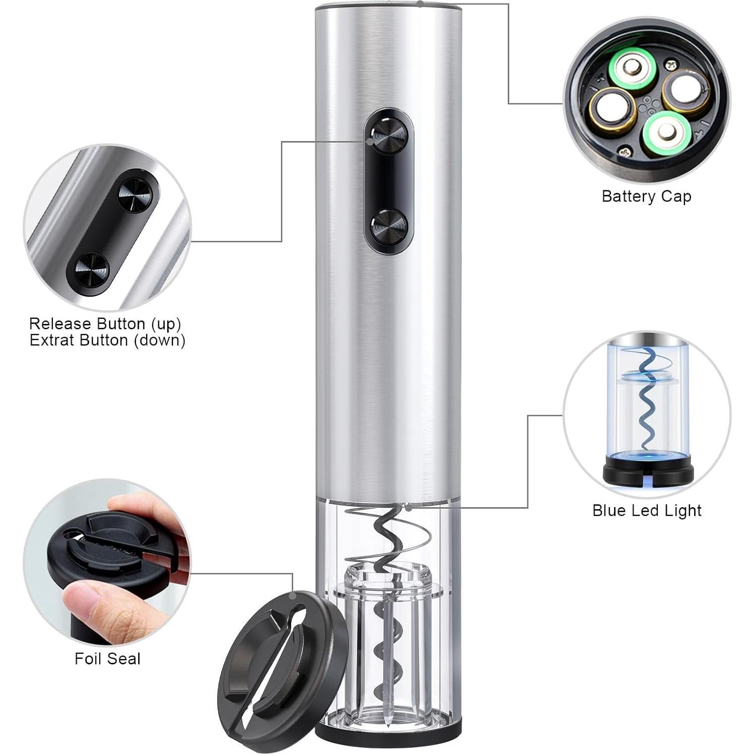 Abrebotellas Eléctrico COKUNST de Vino Acero Inoxidable