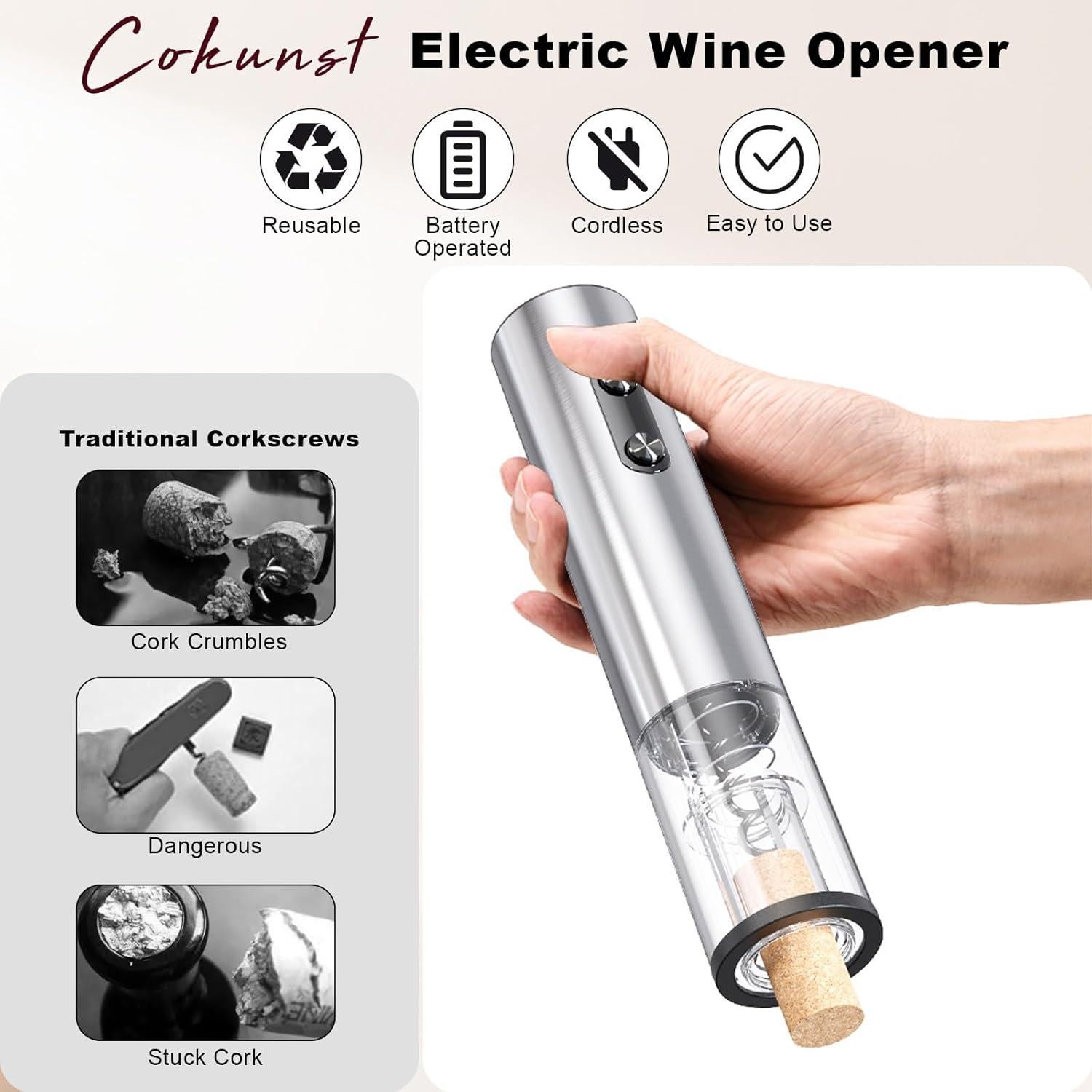 Abrebotellas Eléctrico COKUNST de Vino Acero Inoxidable