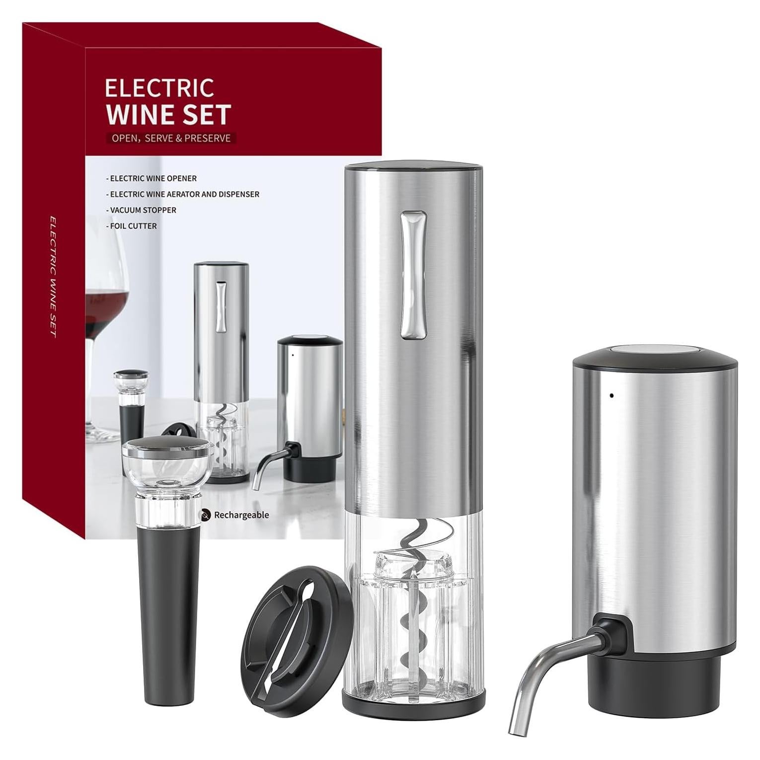 Juego de Abridores de Vino Eléctricos KIEKRO 4 en 1 Plata