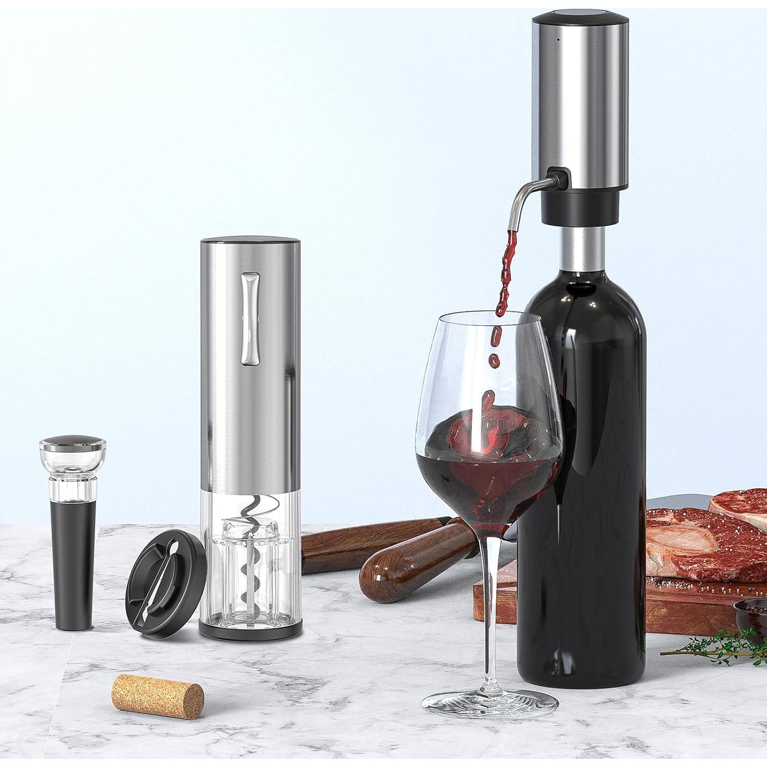 Juego de Abridores de Vino Eléctricos KIEKRO 4 en 1 Plata