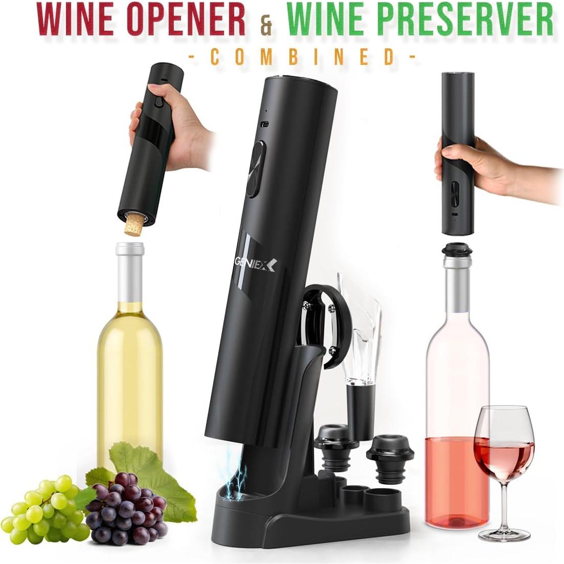 Abridor de Vino Eléctrico GenieX 6-en-1 con Base de Carga