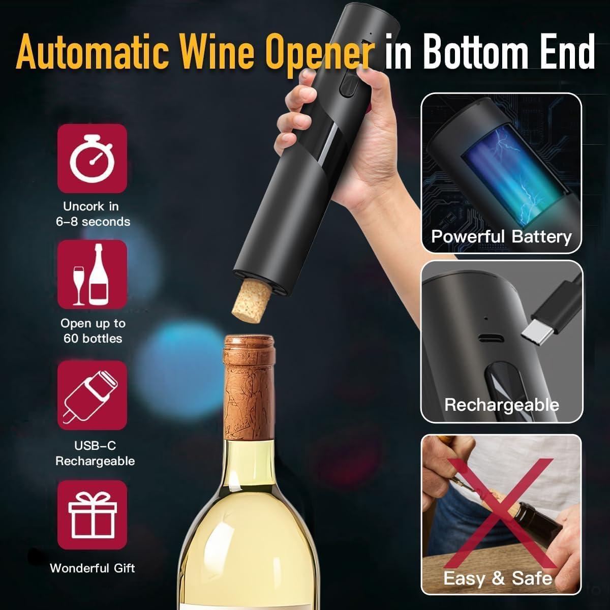 Abridor de Vino Eléctrico GenieX 6-en-1 con Base de Carga