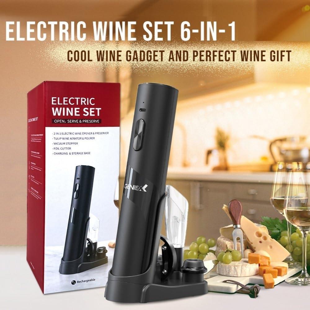 Abridor de Vino Eléctrico GenieX 6-en-1 con Base de Carga