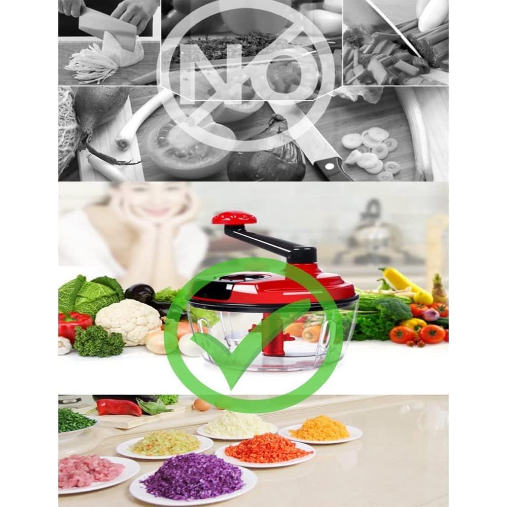 Multi-Functional Manual Food Processor,8 Cup Hand-powered Crank Chopper,Mincer Blender with Clear Container,for Vegetables Meat Fruits Nuts Herbs Onions