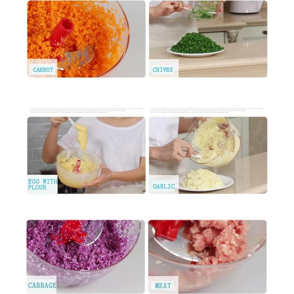 Multi-Functional Manual Food Processor,8 Cup Hand-powered Crank Chopper,Mincer Blender with Clear Container,for Vegetables Meat Fruits Nuts Herbs Onions
