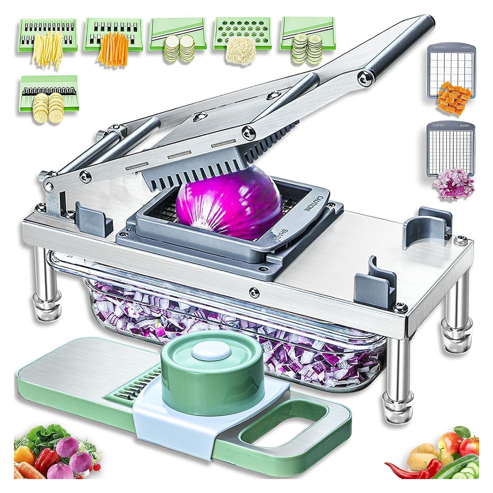 Picador de Verduras Manual IPOVIPO de Acero Inoxidable con 8 Cuchillas