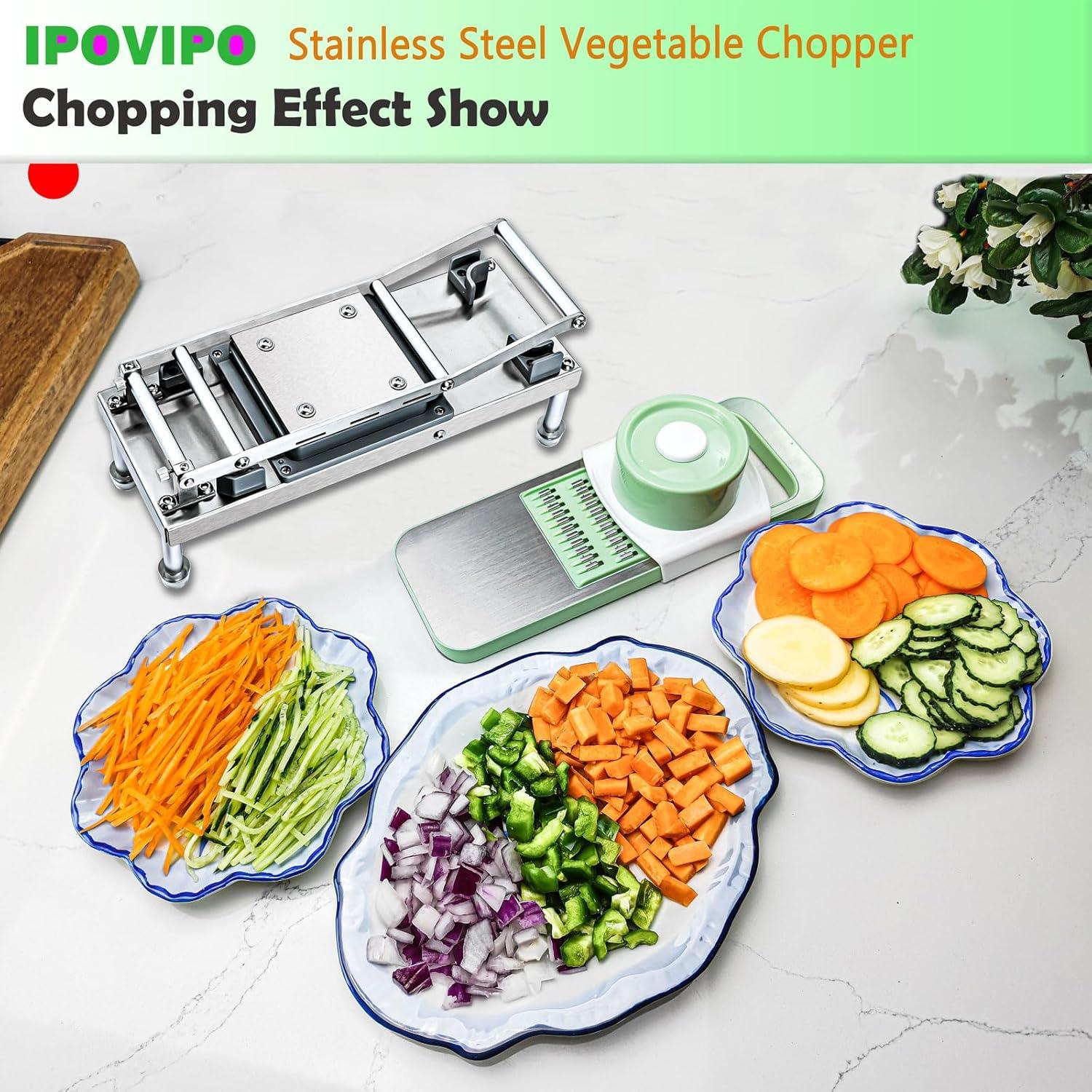 Picador de Verduras Manual IPOVIPO de Acero Inoxidable con 8 Cuchillas
