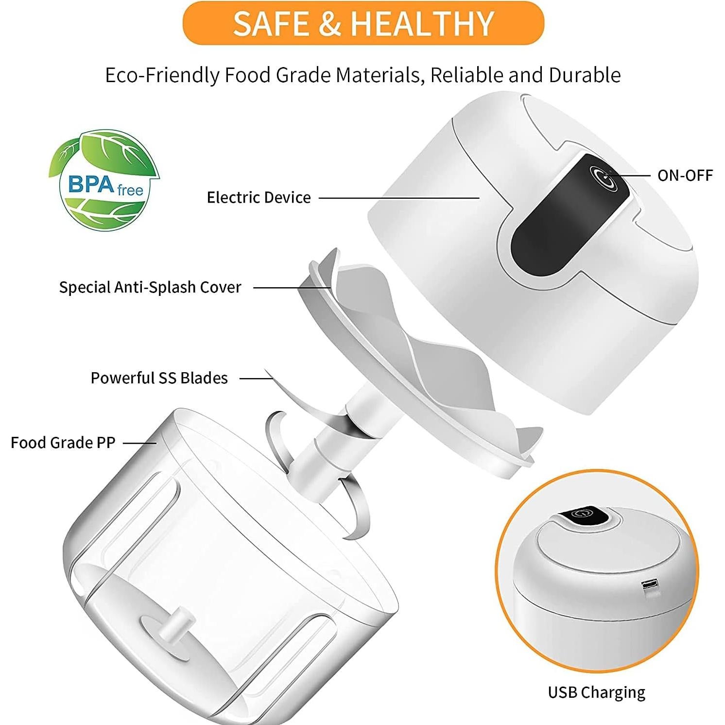 Mini Picador Eléctrico Vshinic 250ml Blanco USB Portátil