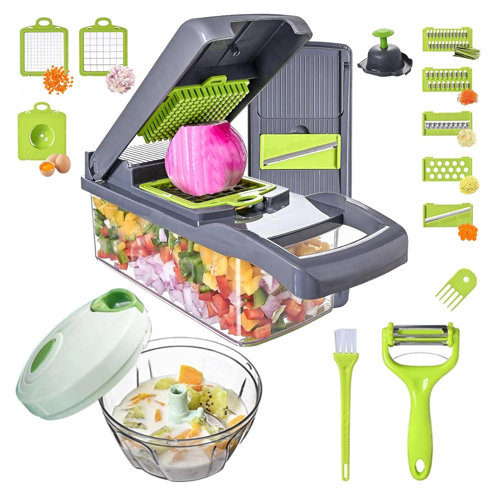 Cortador de Verduras Manual QDGMXIV 16 en 1 con 7 Cuchillas