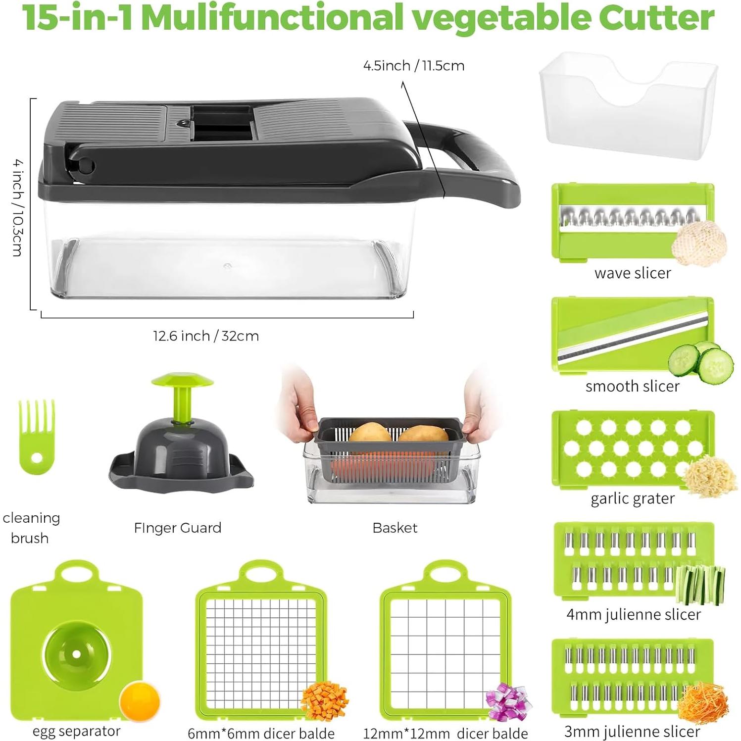 Cortador de Verduras 15-en-1 URSMILEKIT con Contenedor