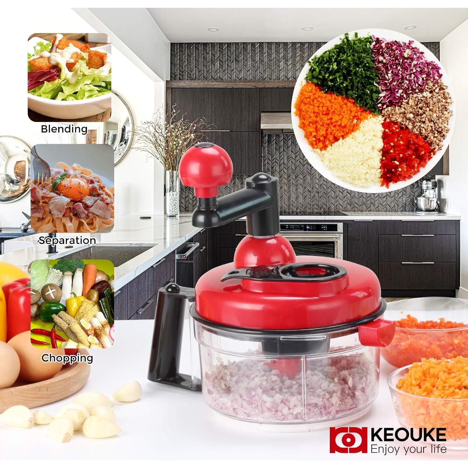 Picador de Cebolla Manual KEOUKE 5 Tazas Rojo Acero Inoxidable