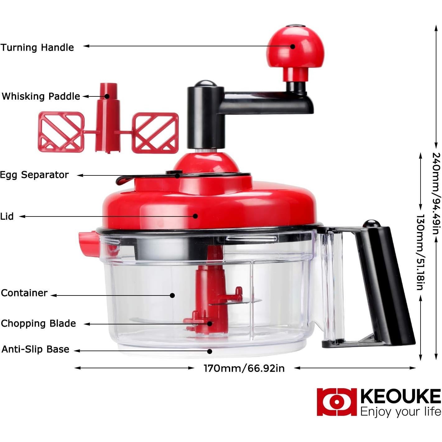 Picador de Cebolla Manual KEOUKE 5 Tazas Rojo Acero Inoxidable