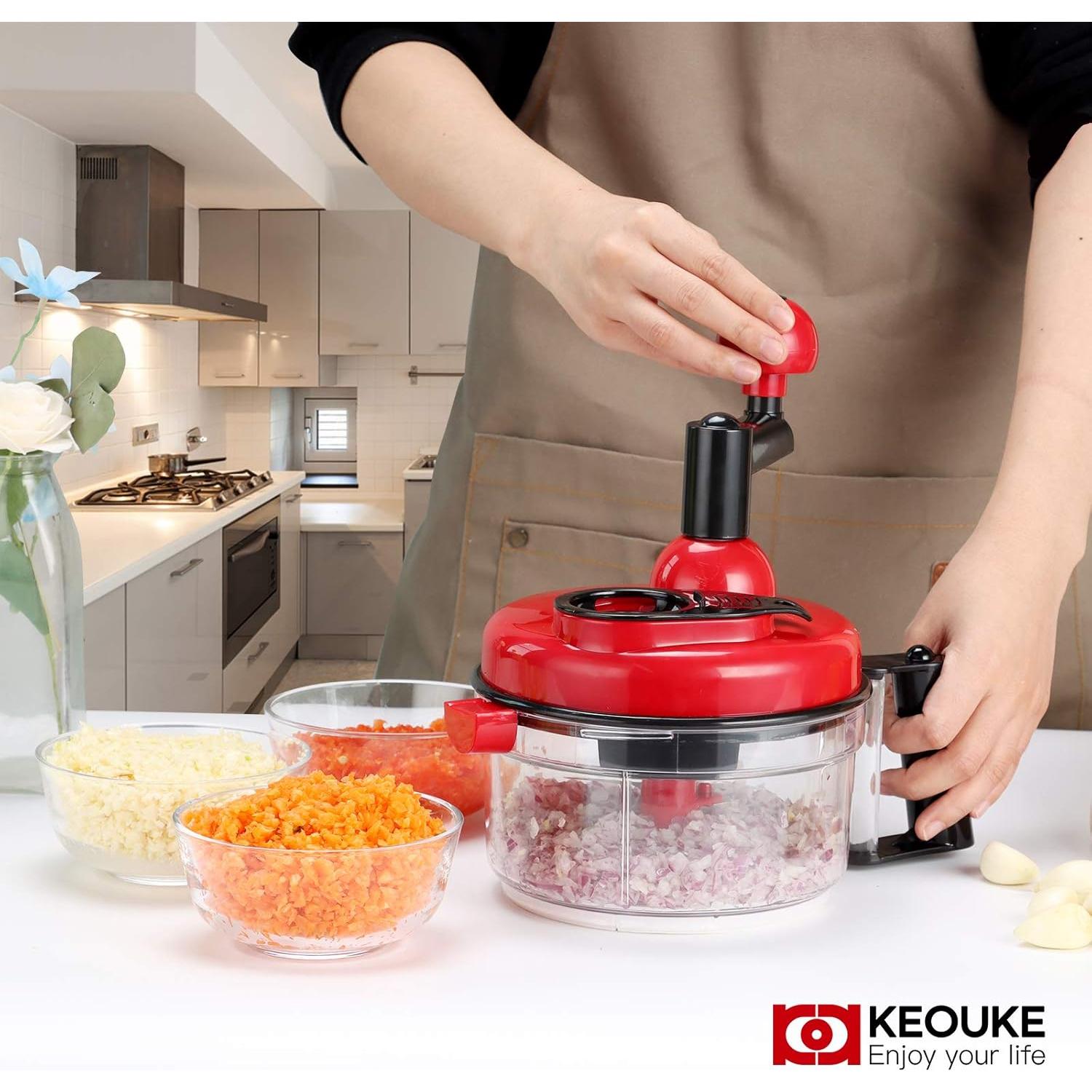 Picador de Cebolla Manual KEOUKE 5 Tazas Rojo Acero Inoxidable