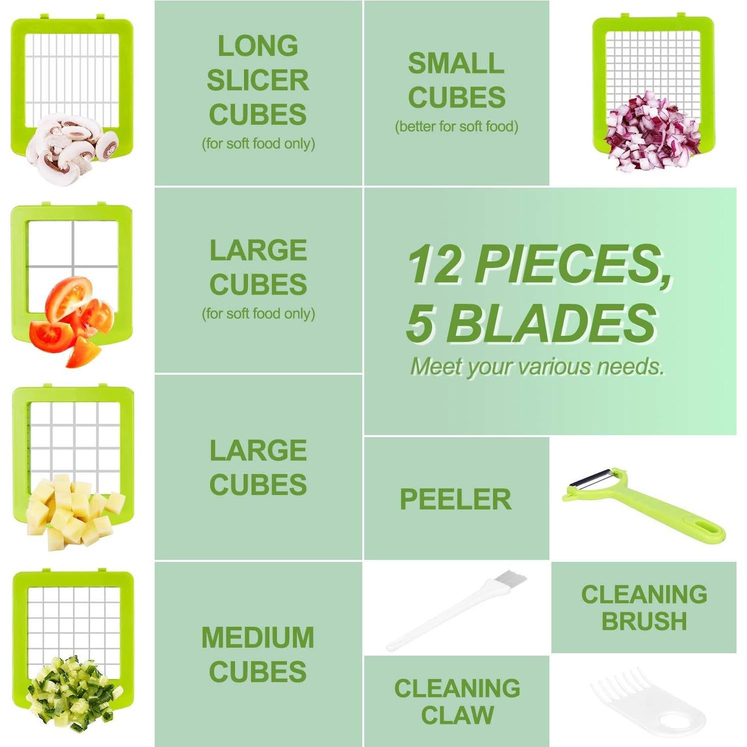 Cortador de Alimentos Sedhoom Direct 12 en 1 Verde Claro