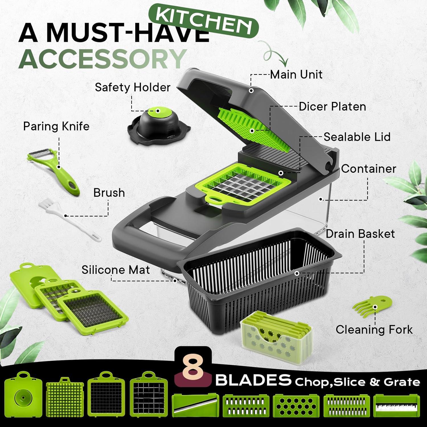 Cortador de Verduras Raipeu 14 en 1 Acero Inoxidable Gris