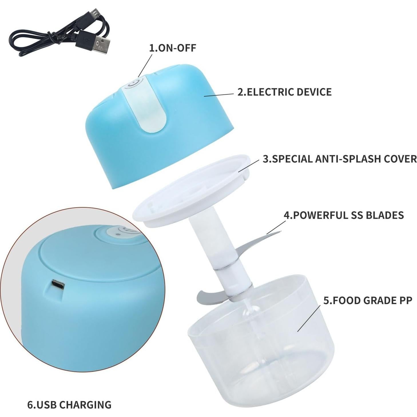 Electric Garlic Chopper, 250ML Portable Garlic Chopper with USB Charging Function, Wireless Food Processor for Chili, Fruit, Meat, Ginger, Onion etc