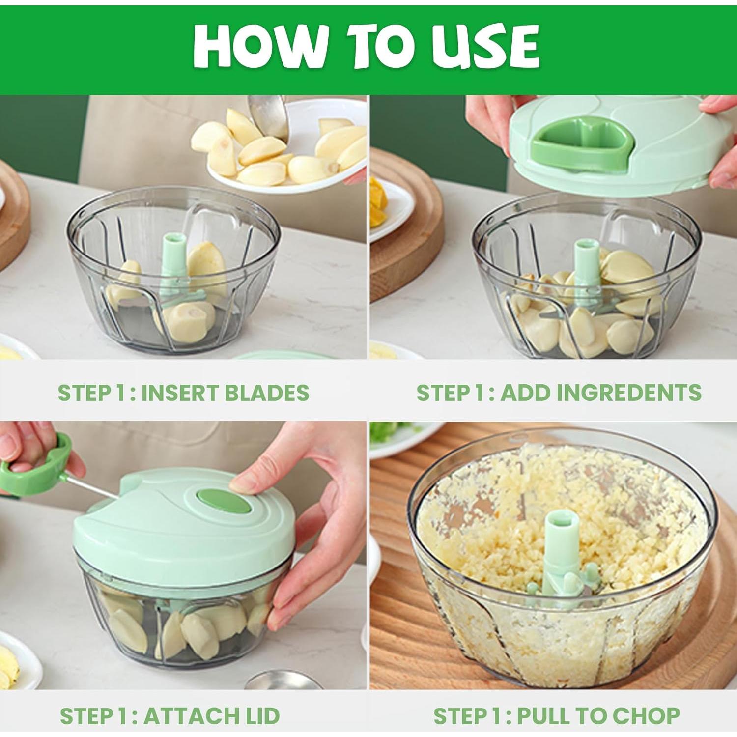 Picador de Verduras Manual FILTA 650ml Verde - Cuchillas Inox